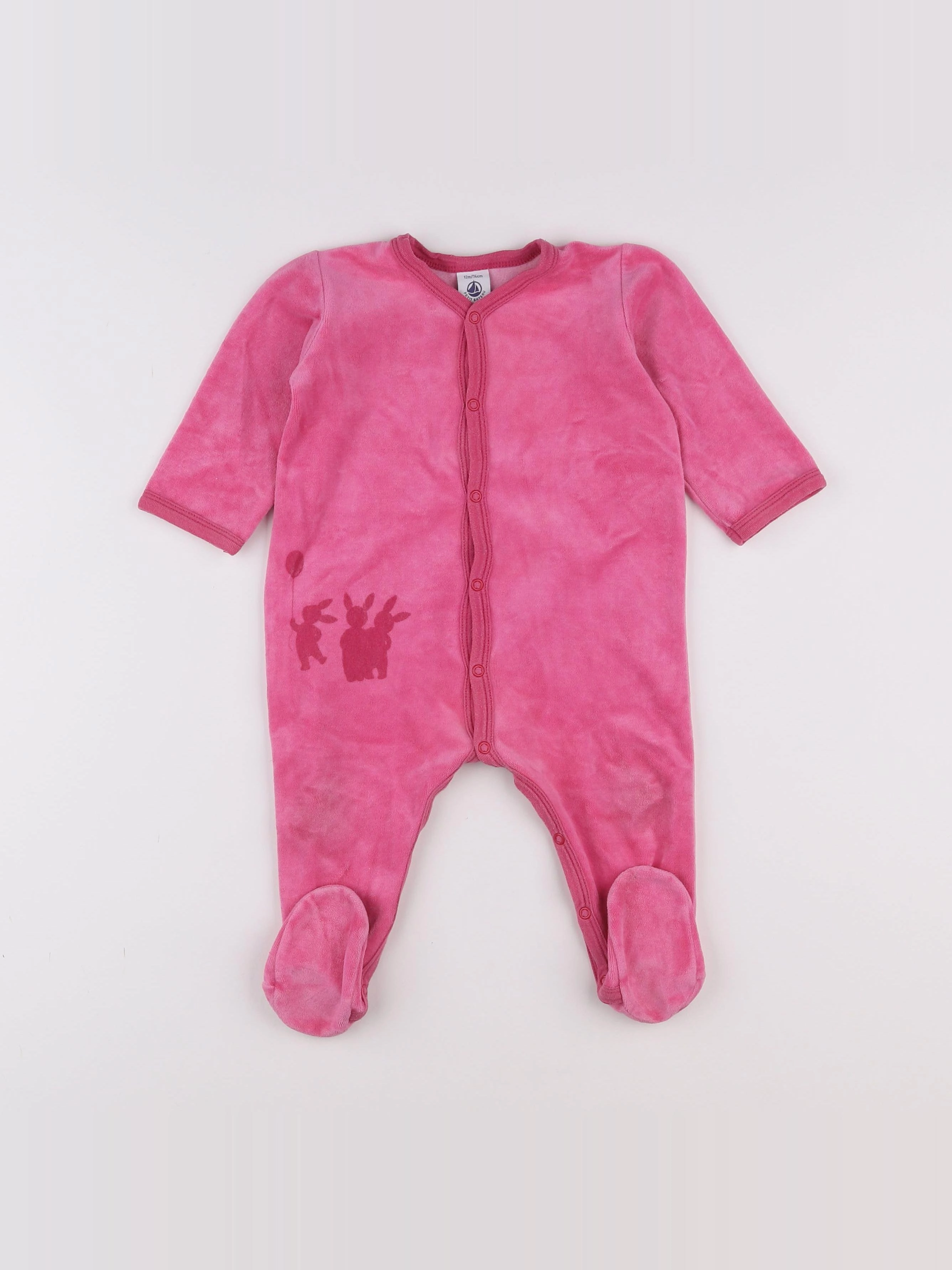 Petit Bateau - pyjama velours rose - 12 mois