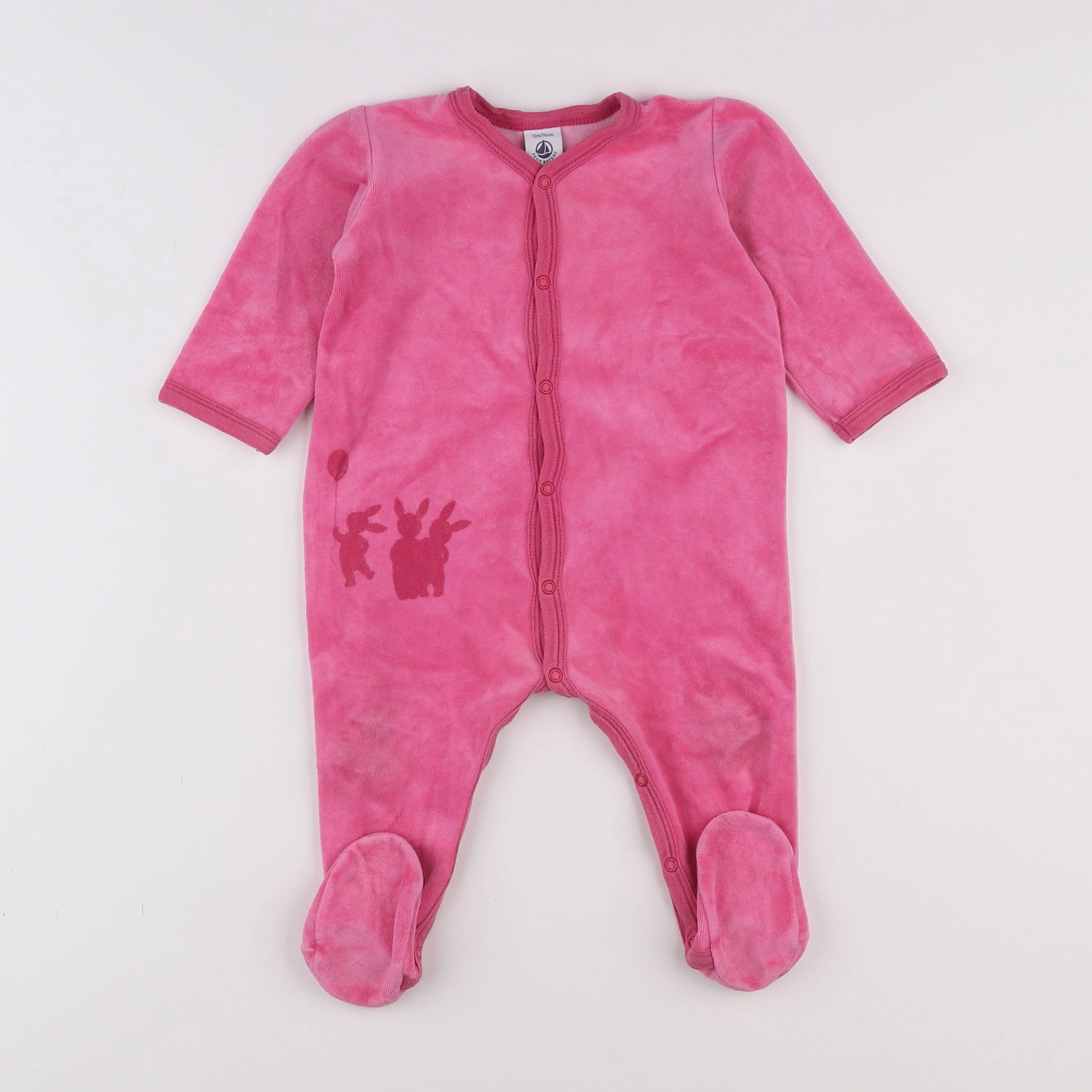 Petit Bateau - pyjama velours rose - 12 mois