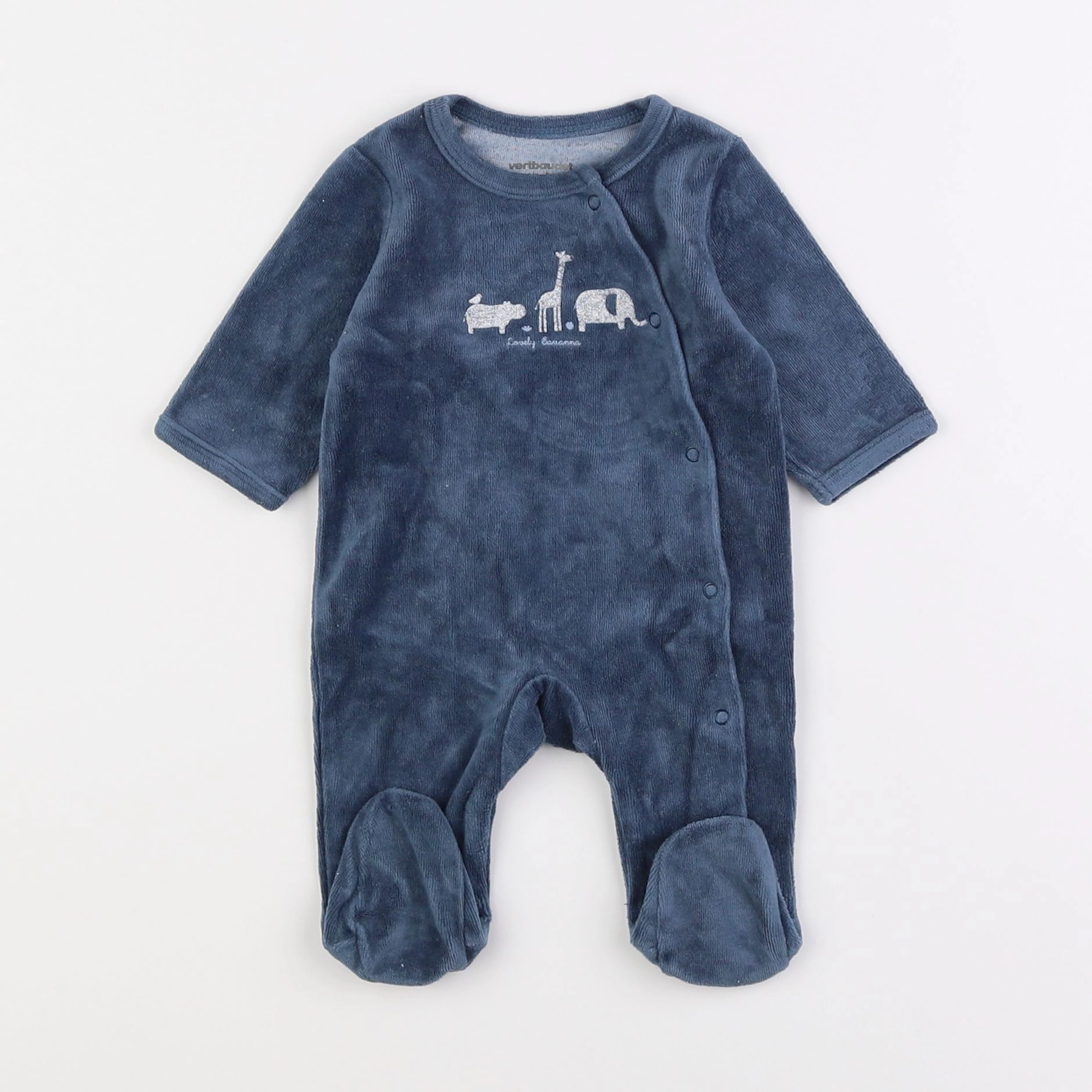 Vertbaudet - pyjama velours bleu - 1 mois