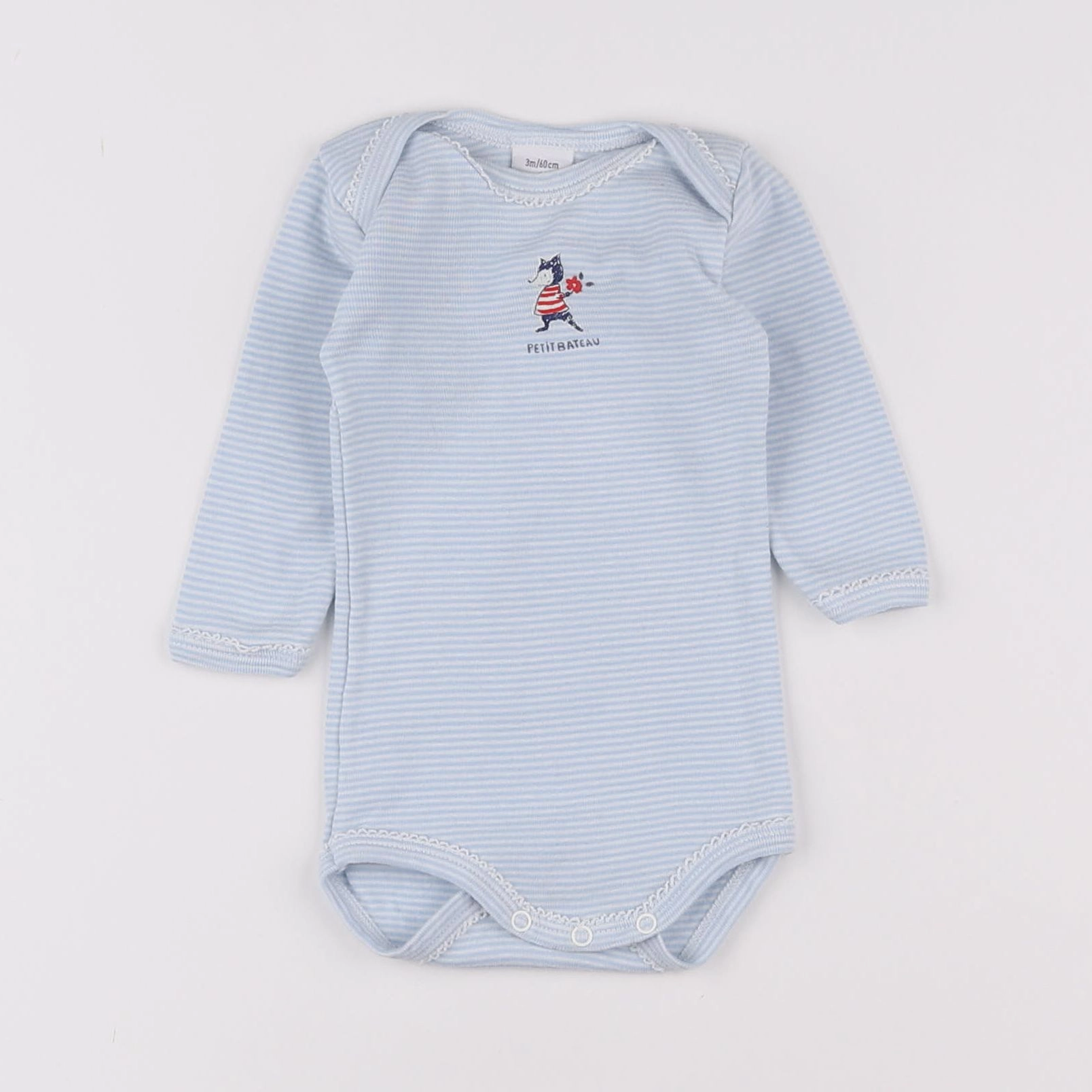 Petit Bateau - body blanc, bleu - 3 mois