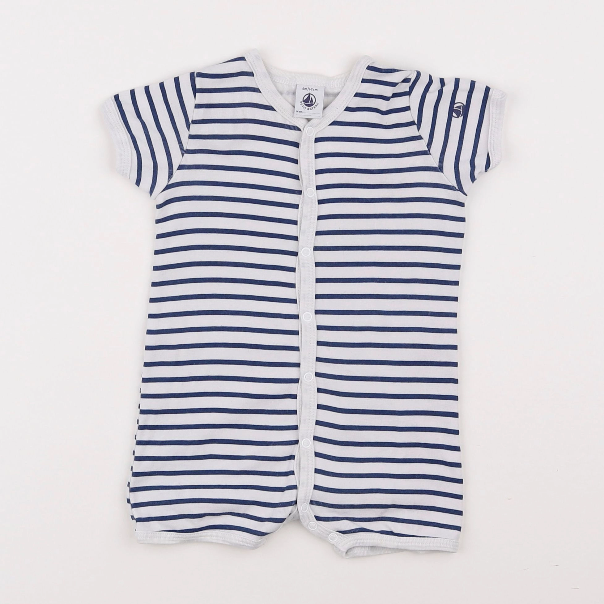 Petit Bateau - pyjama coton blanc, bleu - 6 mois
