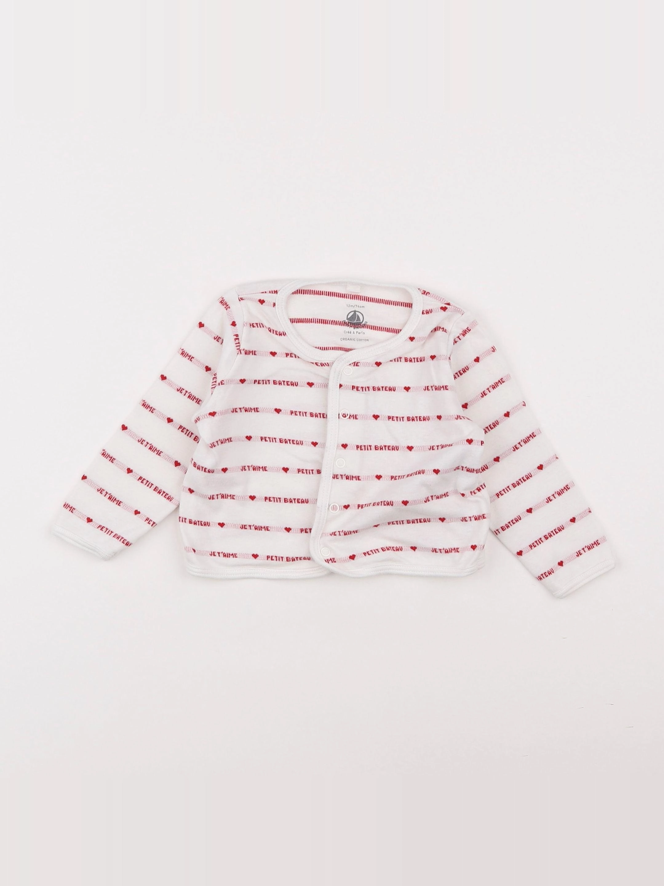 Petit Bateau - tee-shirt blanc, rouge - 12 mois