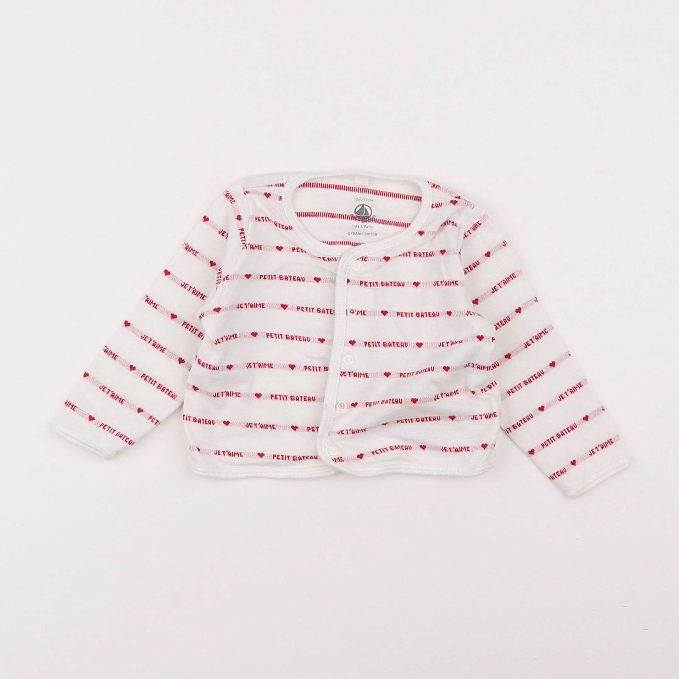 Petit Bateau - tee-shirt blanc, rouge - 12 mois