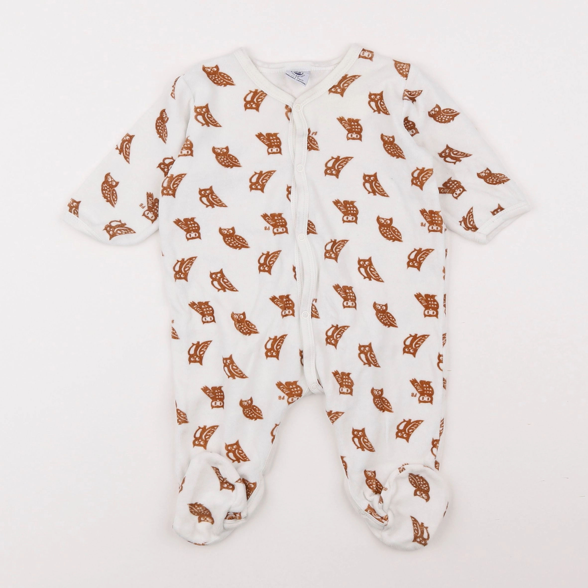 Petit Bateau - pyjama velours blanc, marron - 6 mois