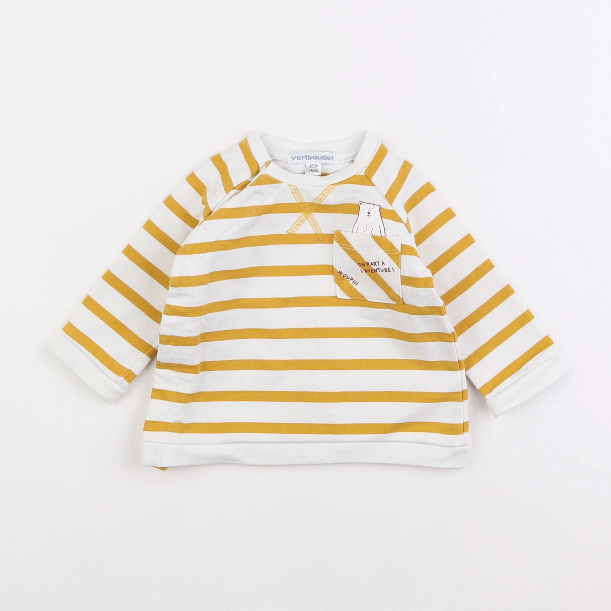 Vertbaudet - sweat blanc, jaune - 6 mois