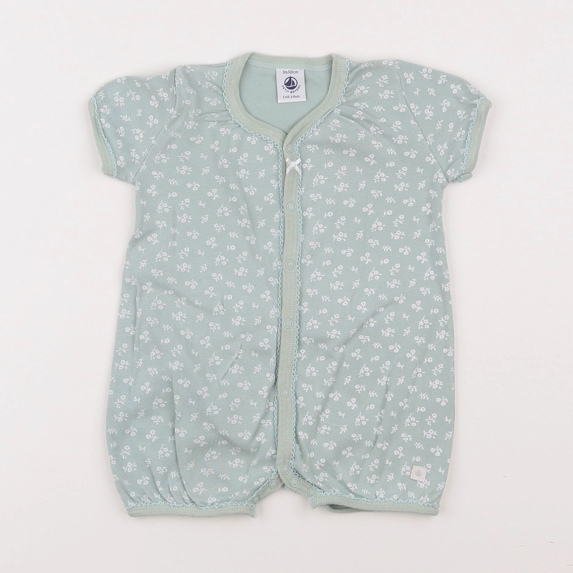 Petit Bateau - pyjama coton vert - 3 mois