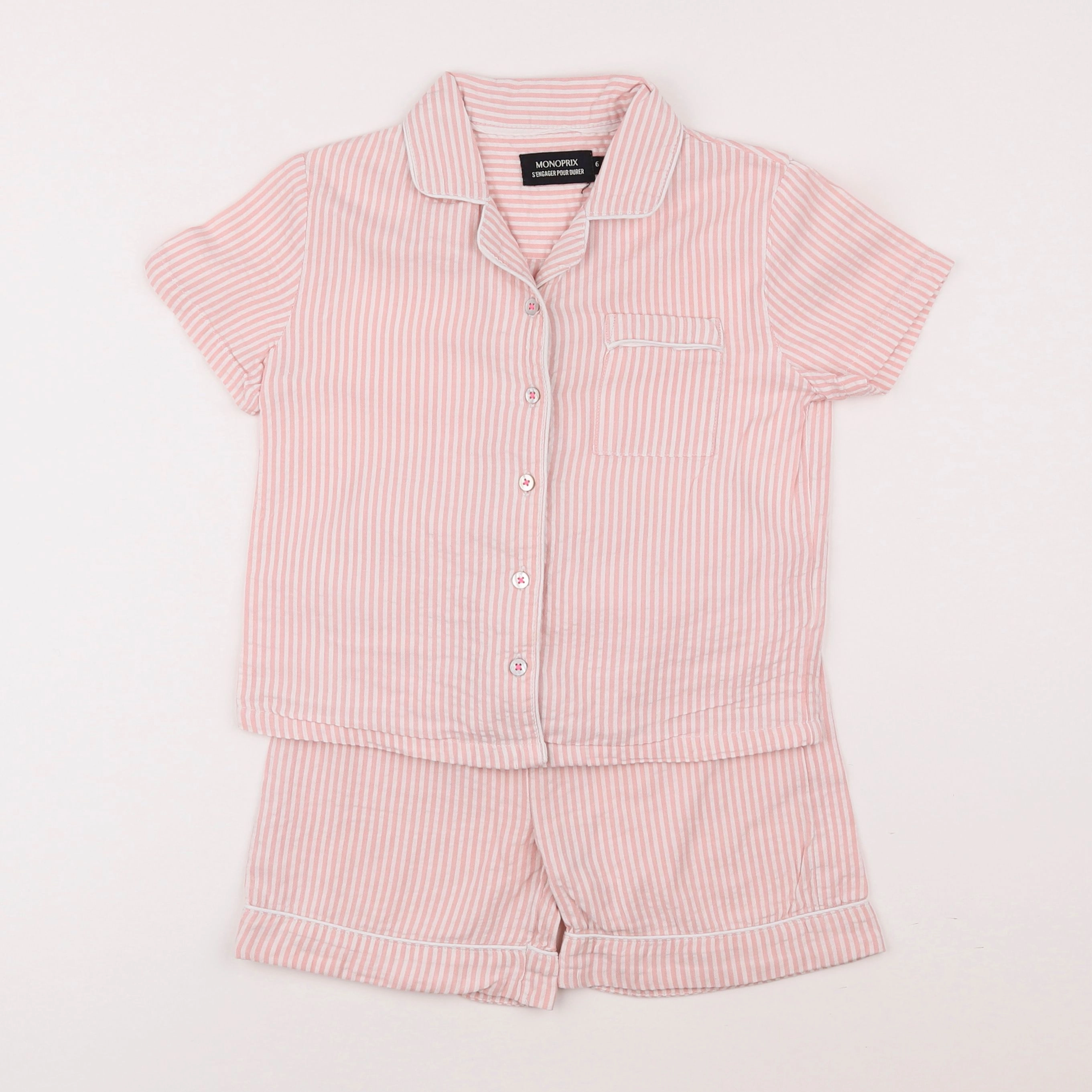 Monoprix - pyjama coton rose, blanc - 6 ans