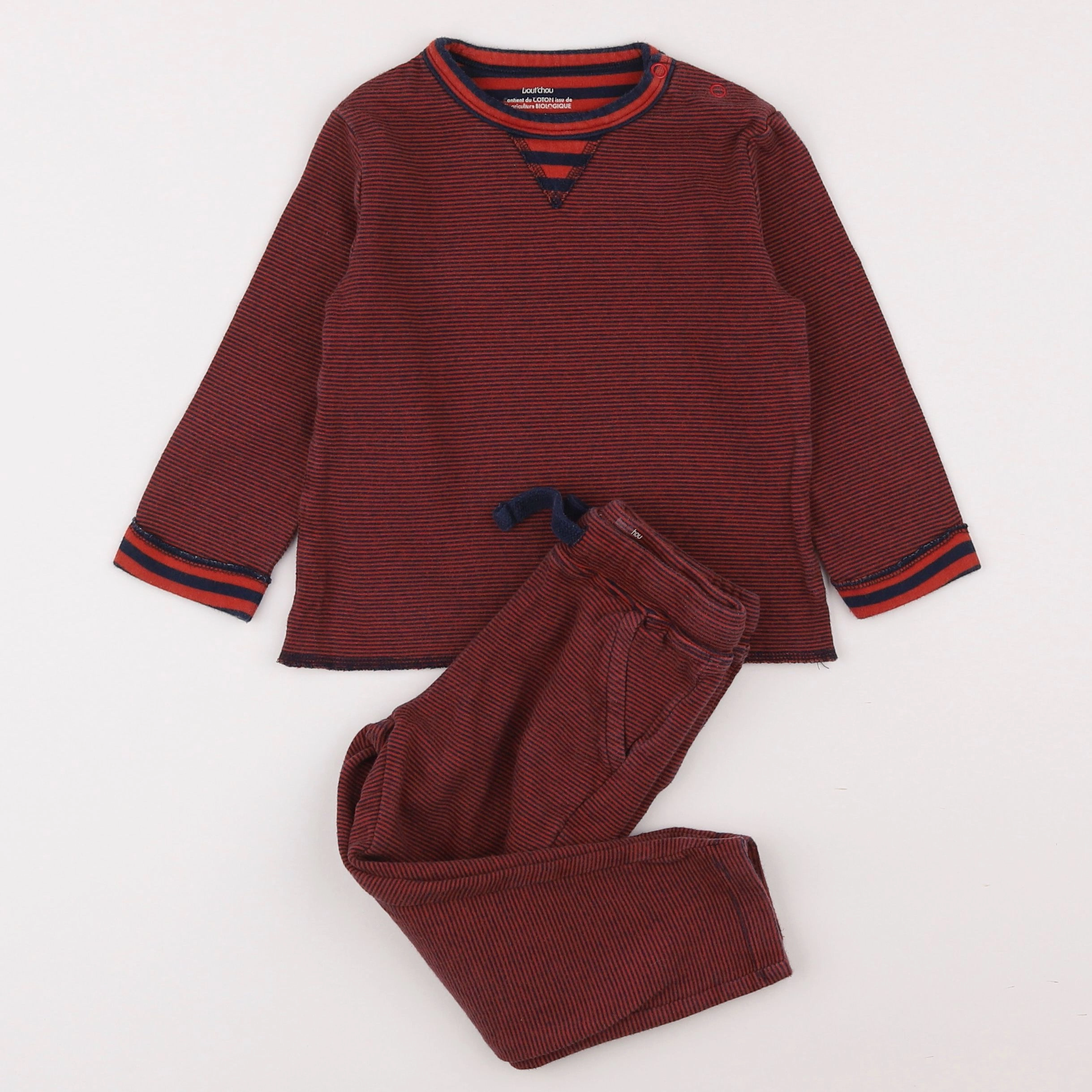 Boutchou - ensemble coton rouge, bleu - 3 ans