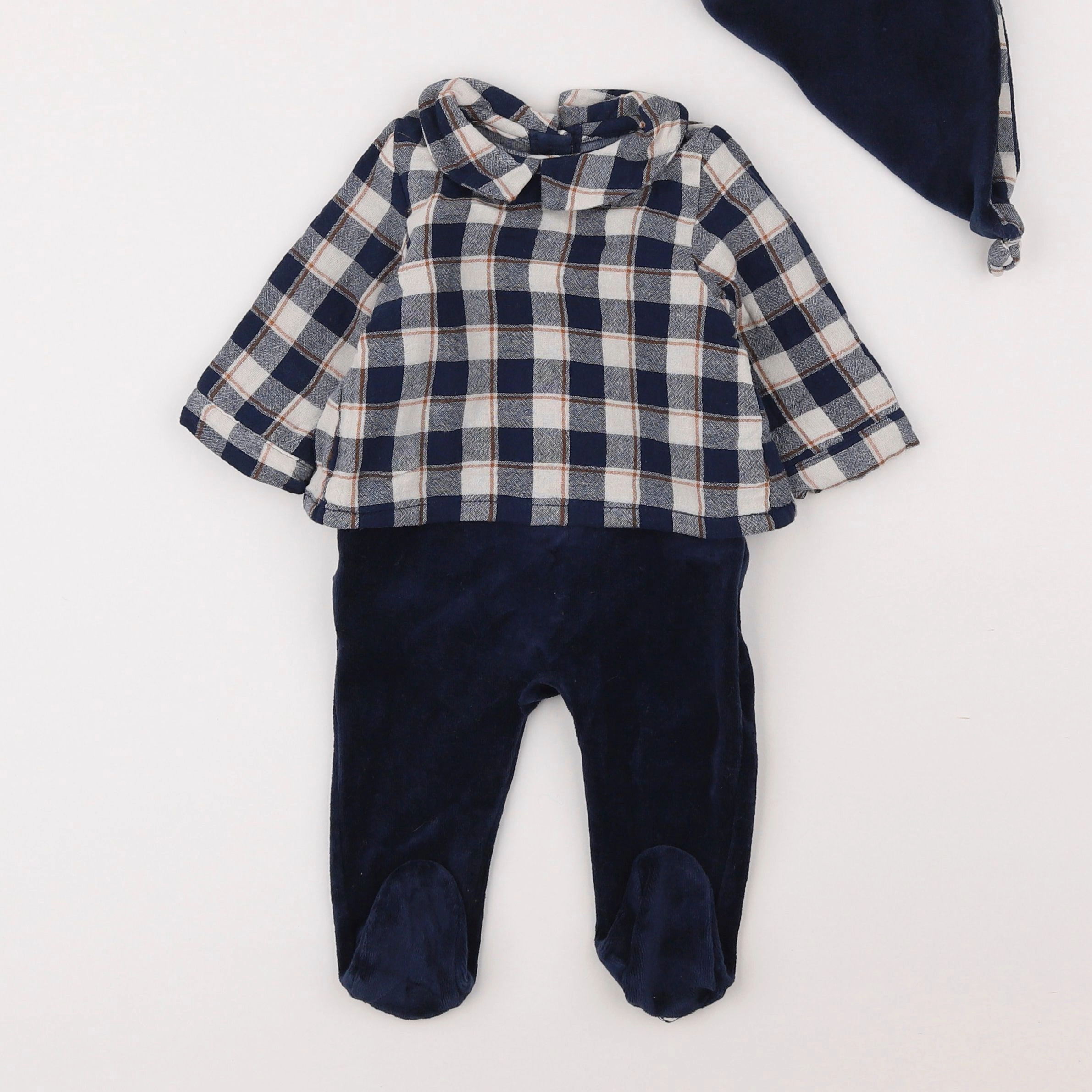 Vertbaudet - pyjama velours bleu - 0/3 mois