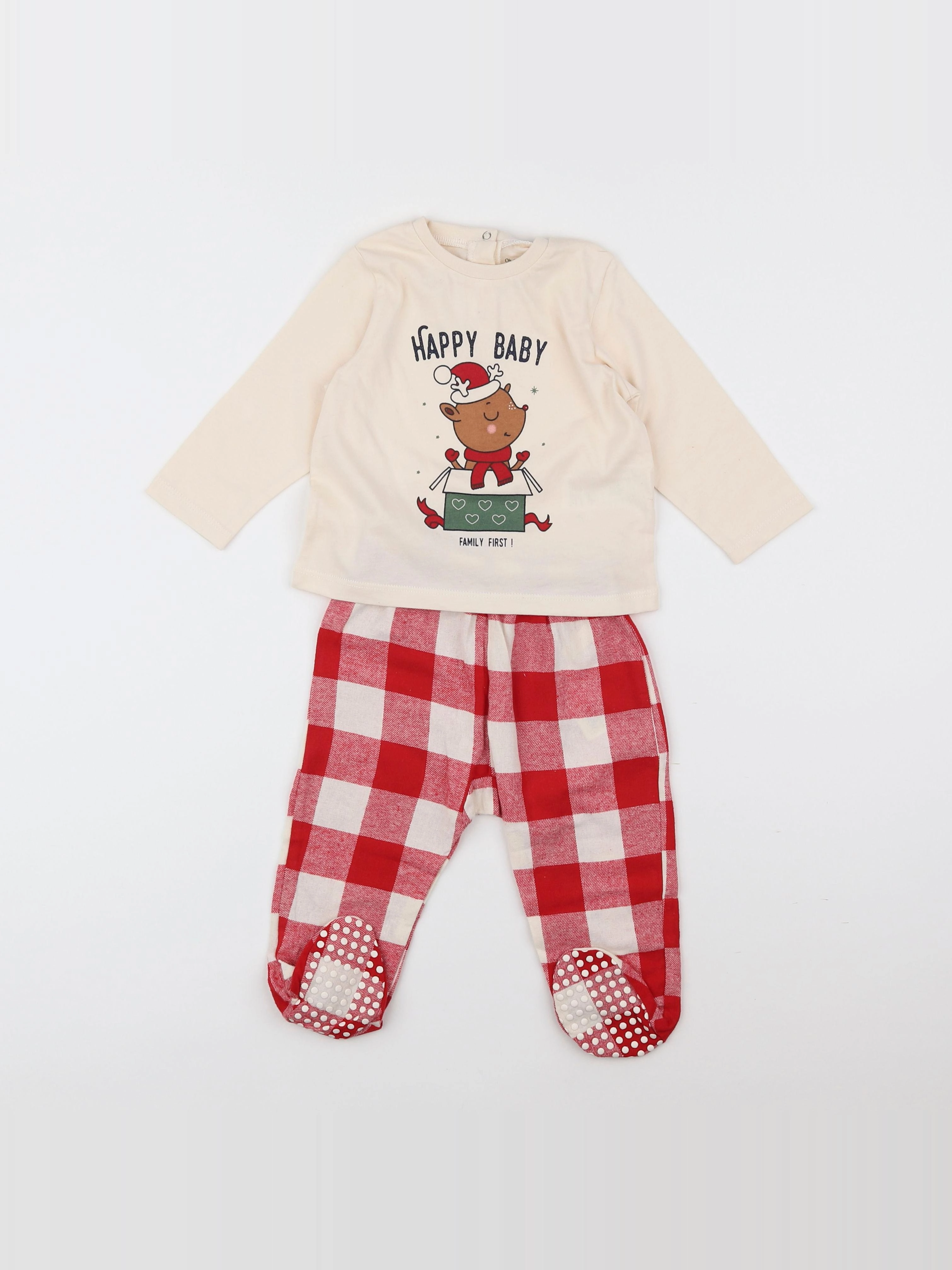 Vertbaudet - pyjama coton beige, rouge - 12 mois