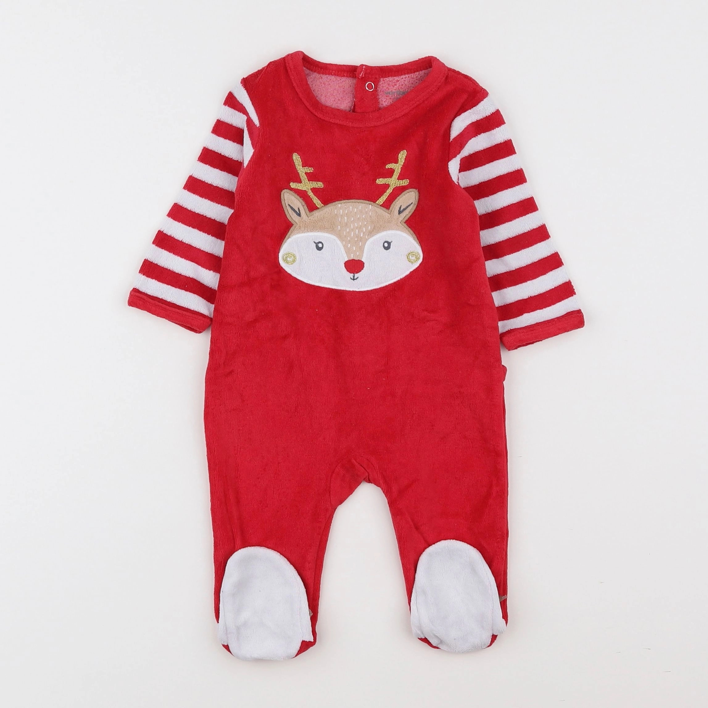Vertbaudet - pyjama velours blanc, rouge - 3 mois