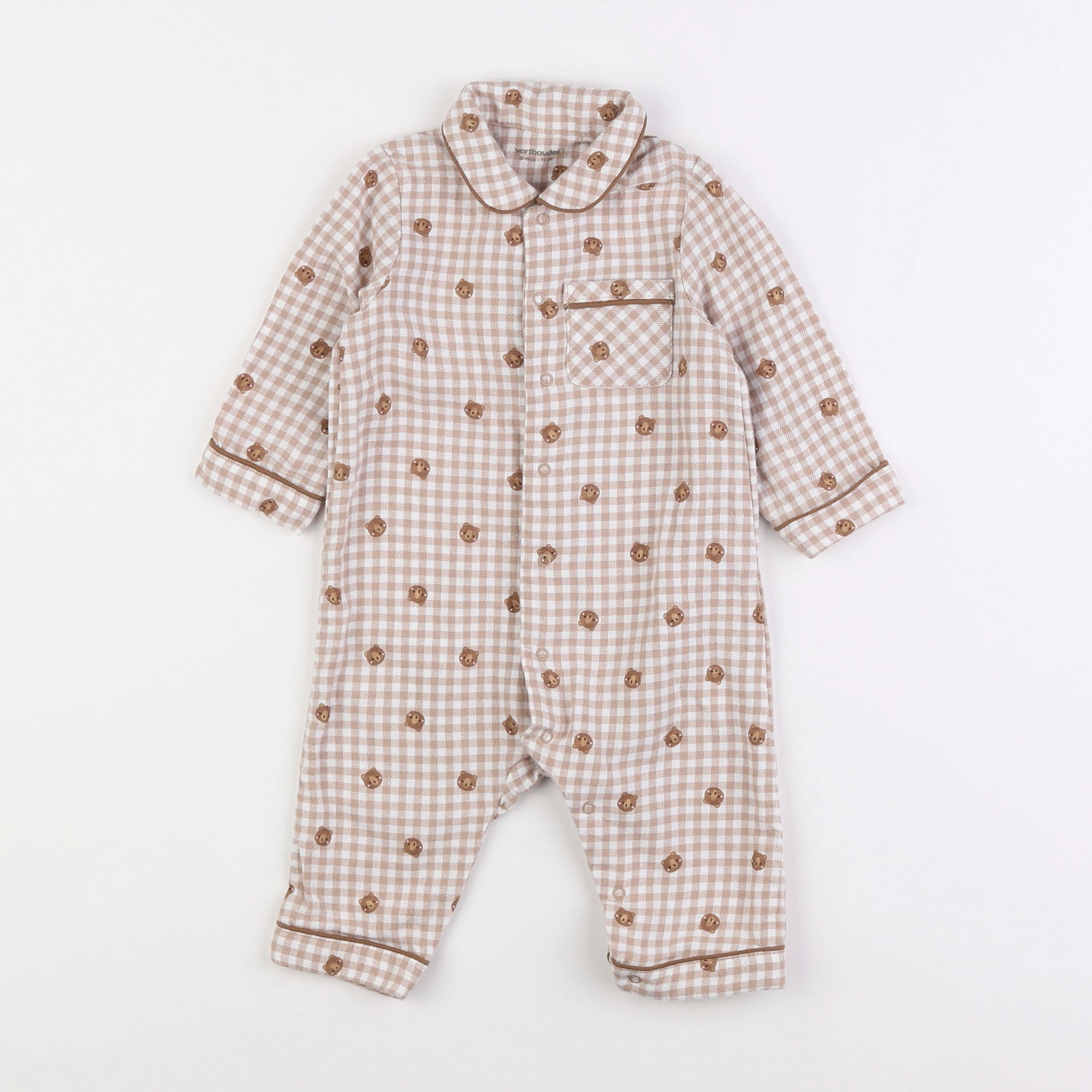 Vertbaudet - pyjama coton beige, marron - 9 mois