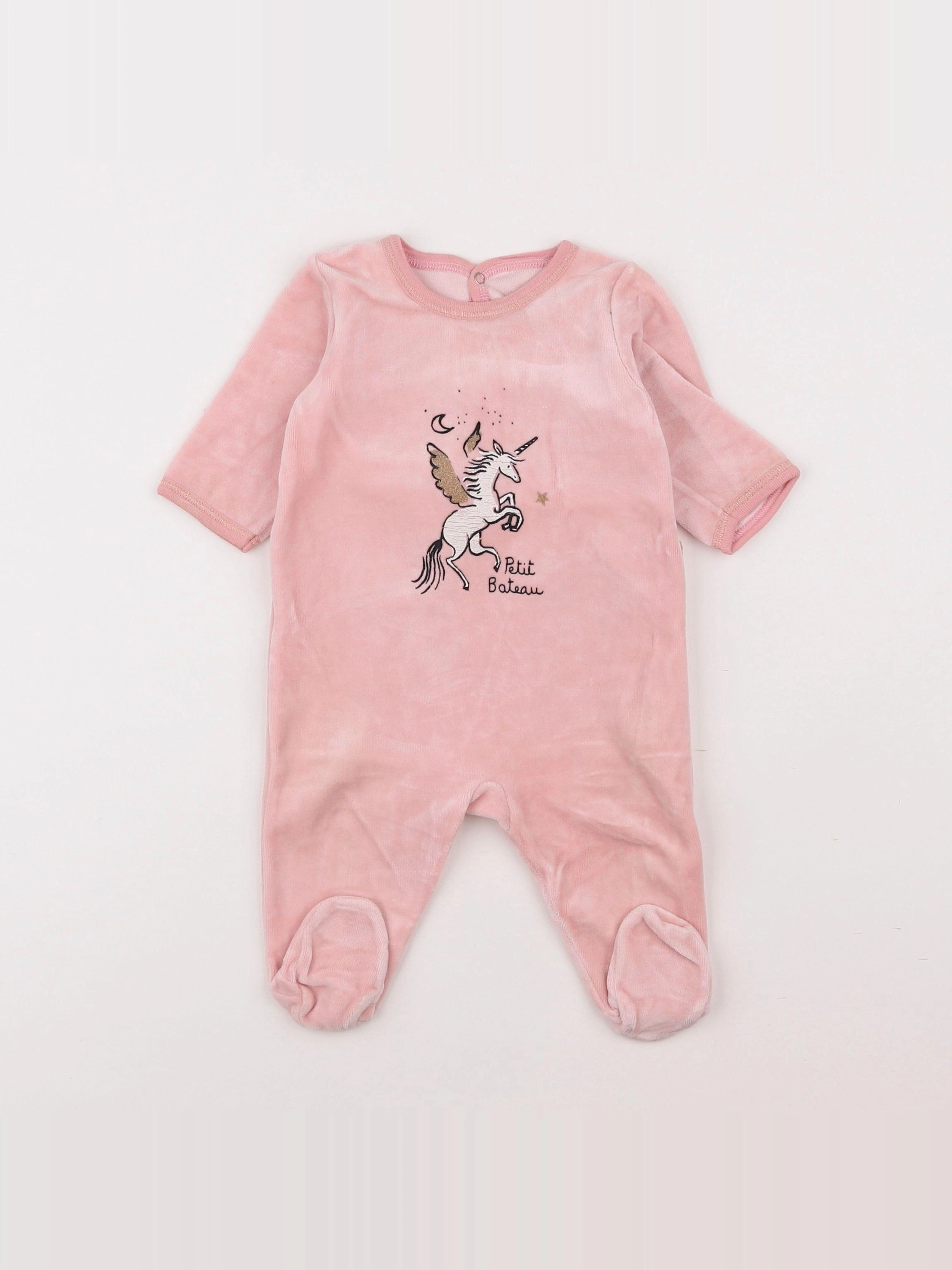 Petit Bateau - pyjama velours rose - 3 mois