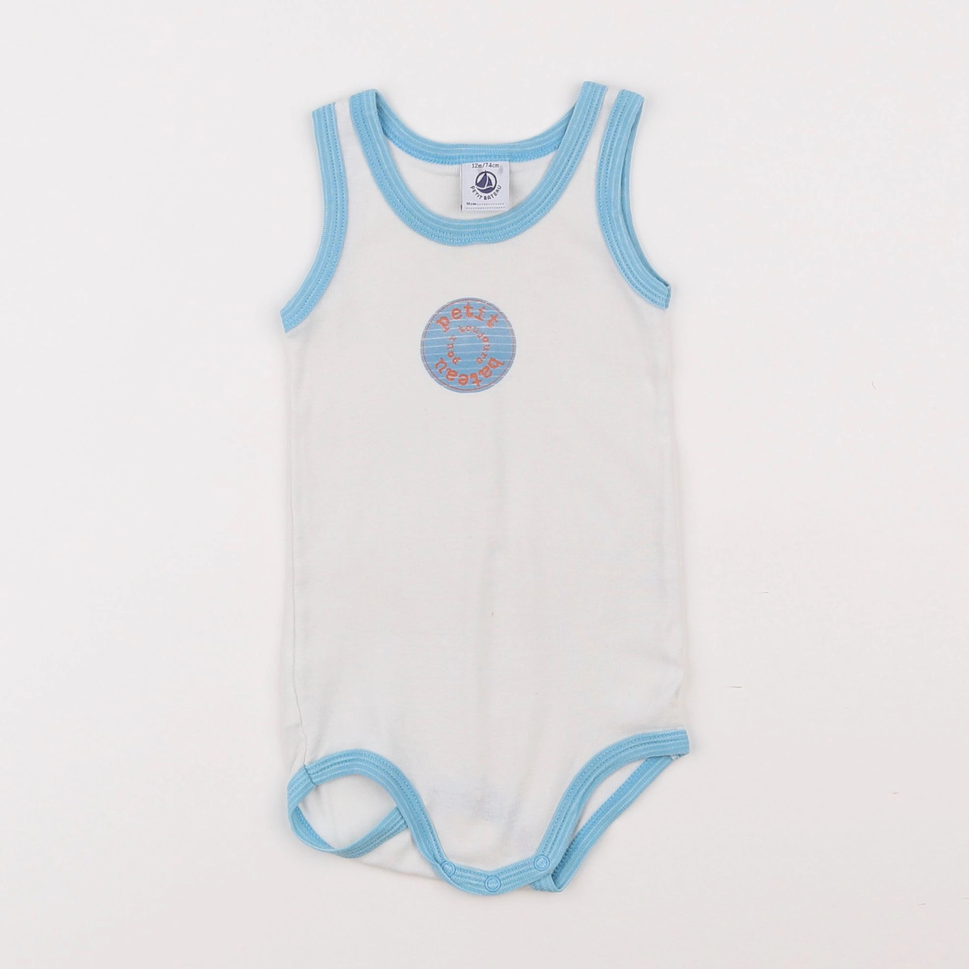 Petit Bateau - body blanc, bleu - 12 mois