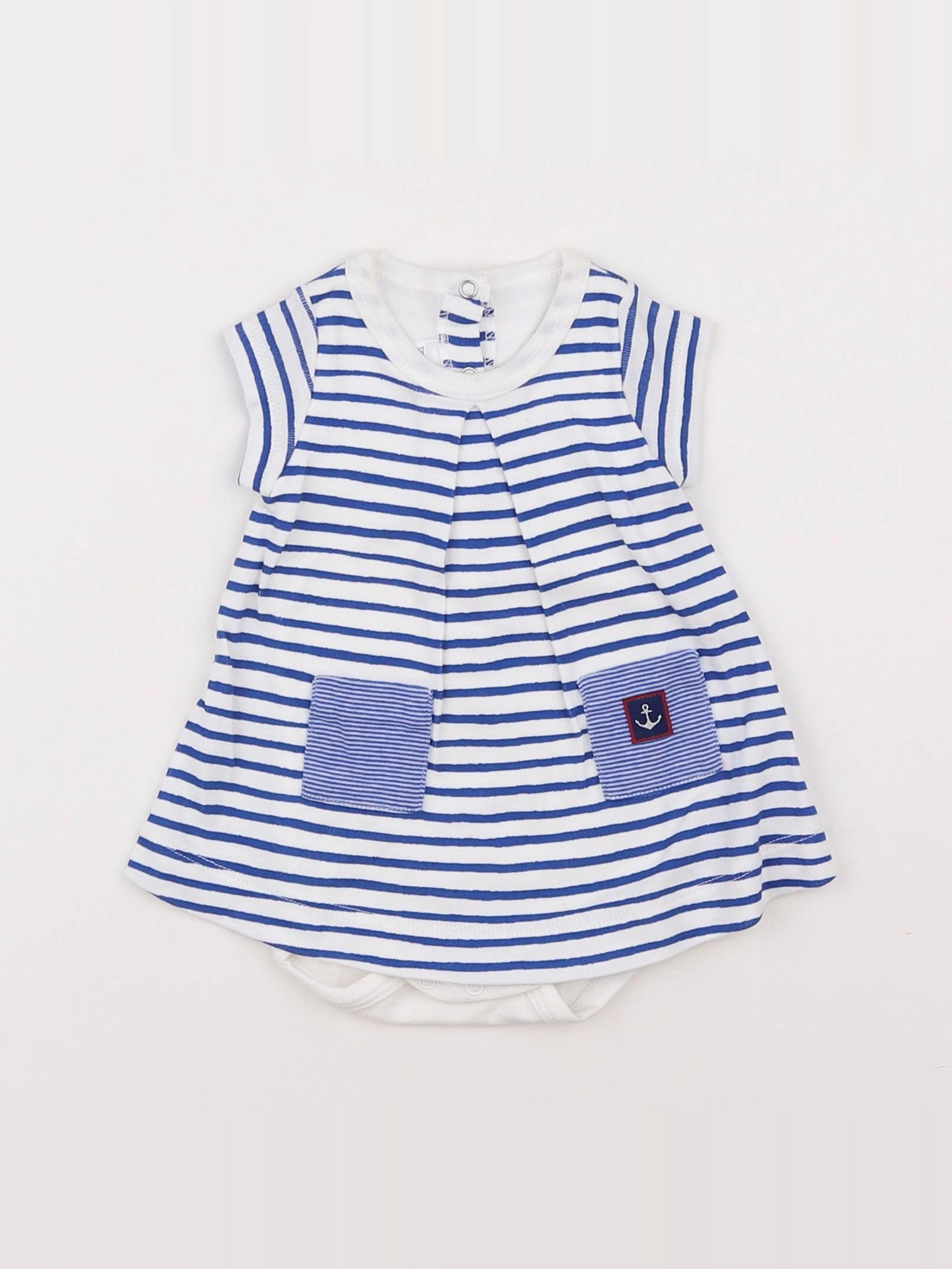 Petit Bateau - robe blanc, bleu - 1 mois