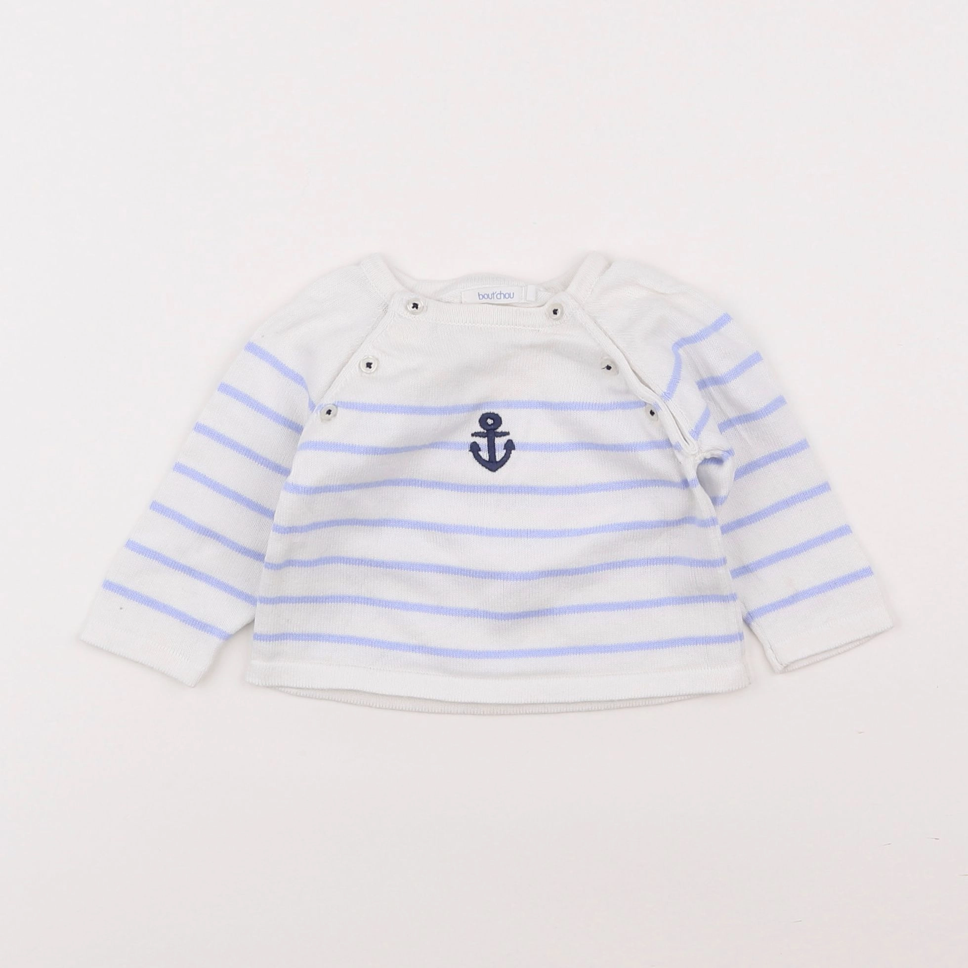 Boutchou - pull blanc, bleu - 3 mois