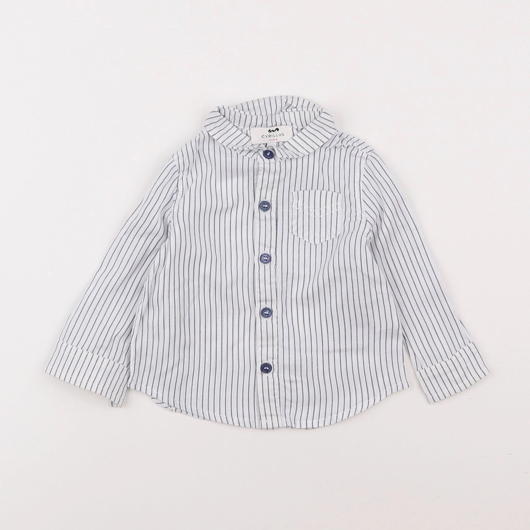 Cyrillus - chemise blanc, bleu - 9 mois