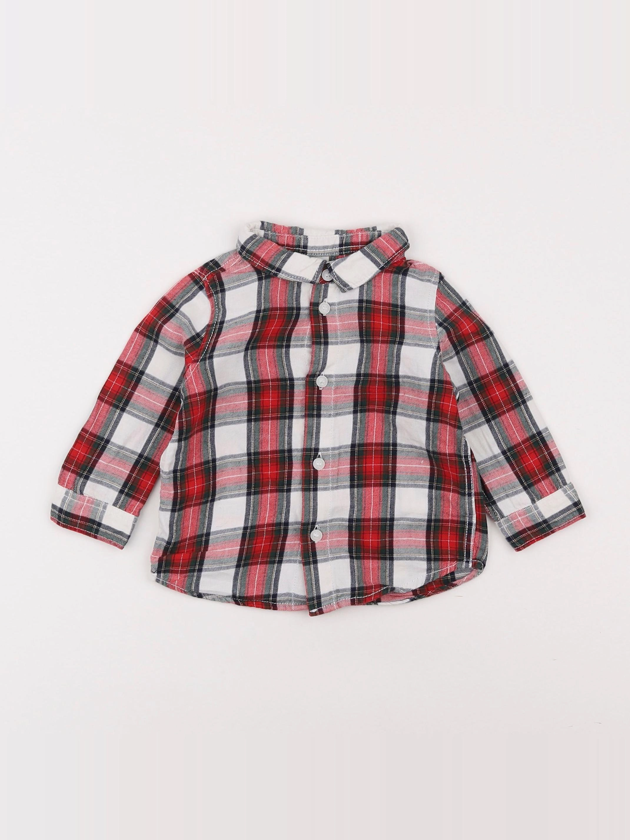 H&M - chemise blanc, rouge - 3/6 mois