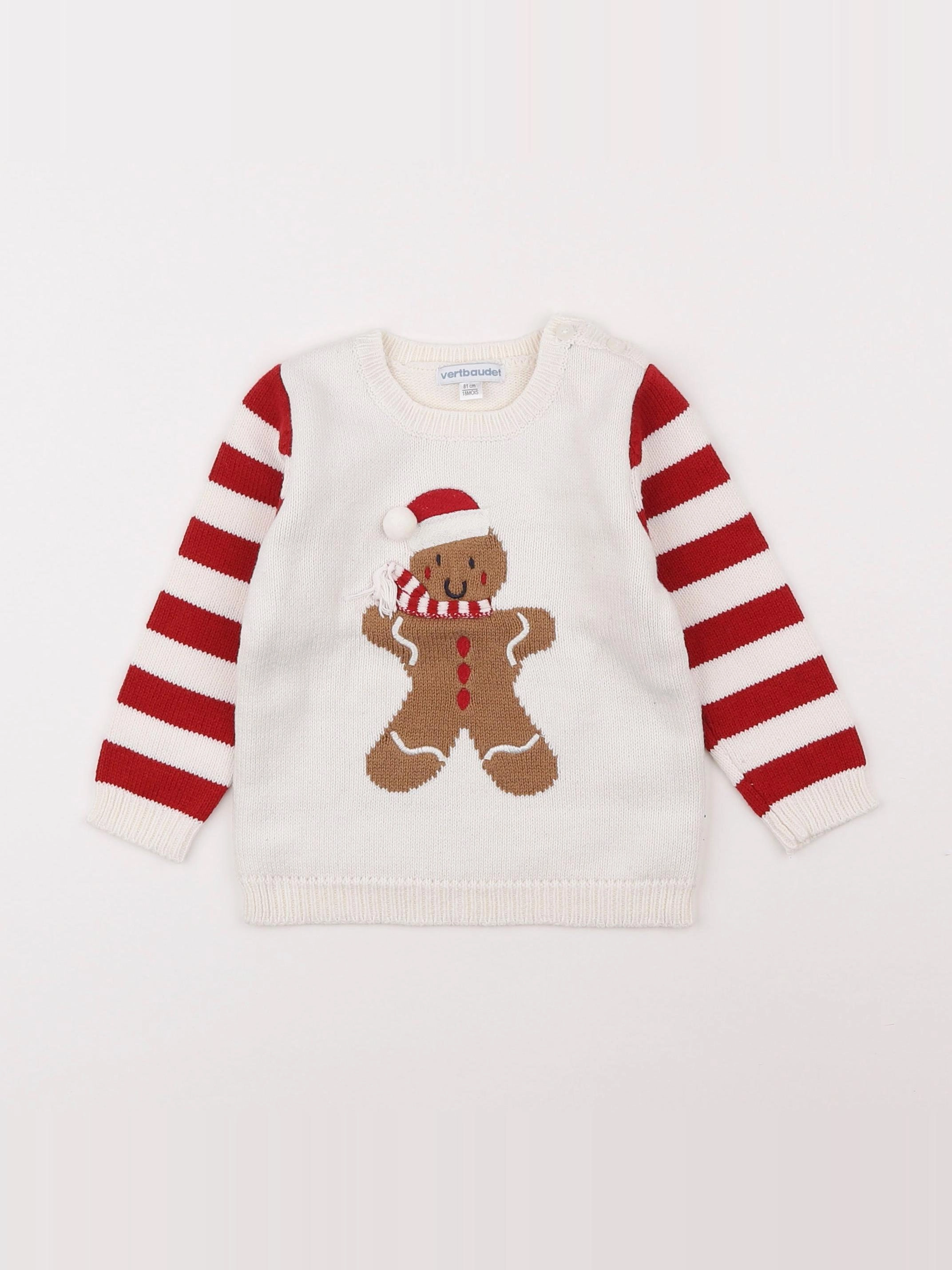 Vertbaudet - pull blanc, rouge - 18 mois