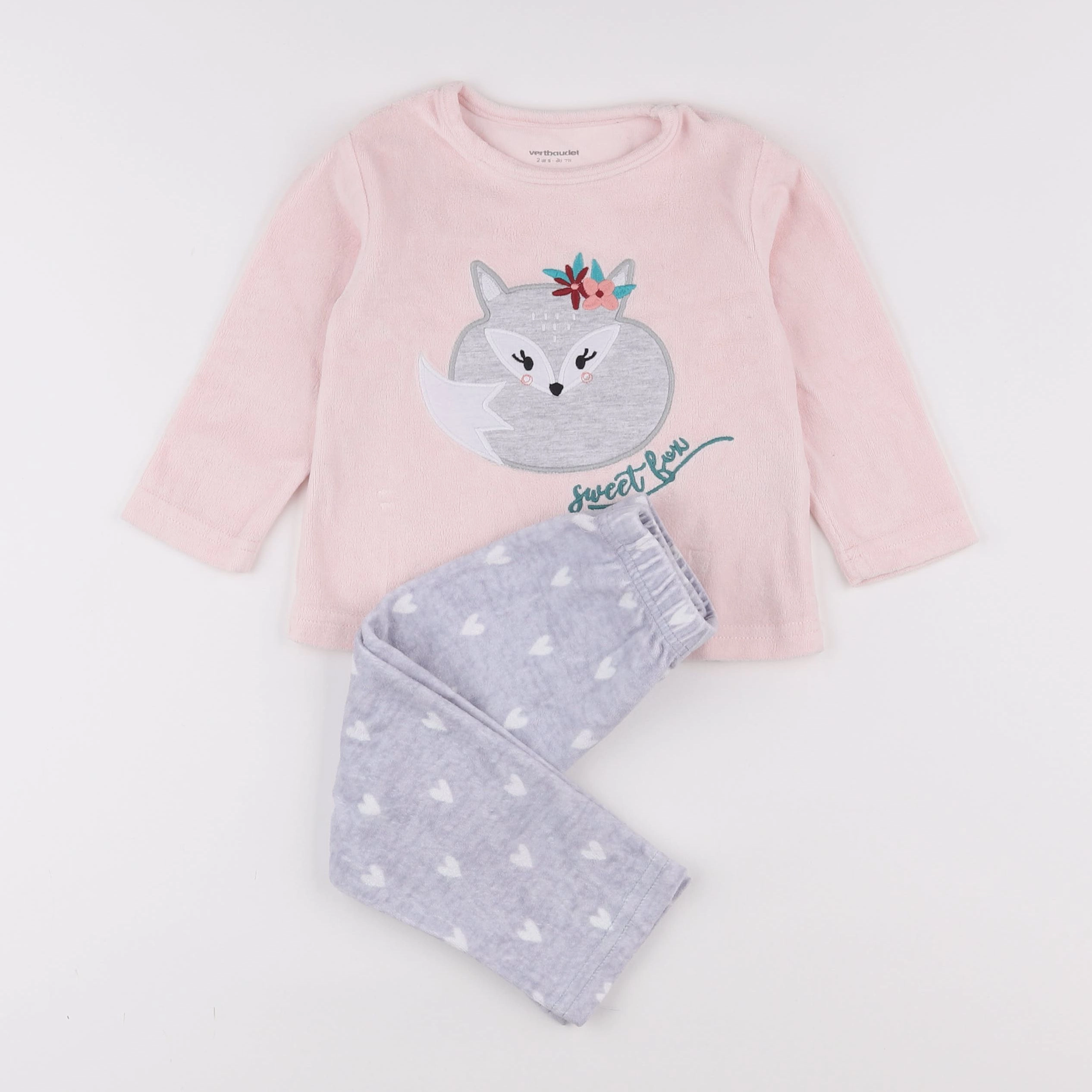 Vertbaudet - pyjama velours rose - 2 ans