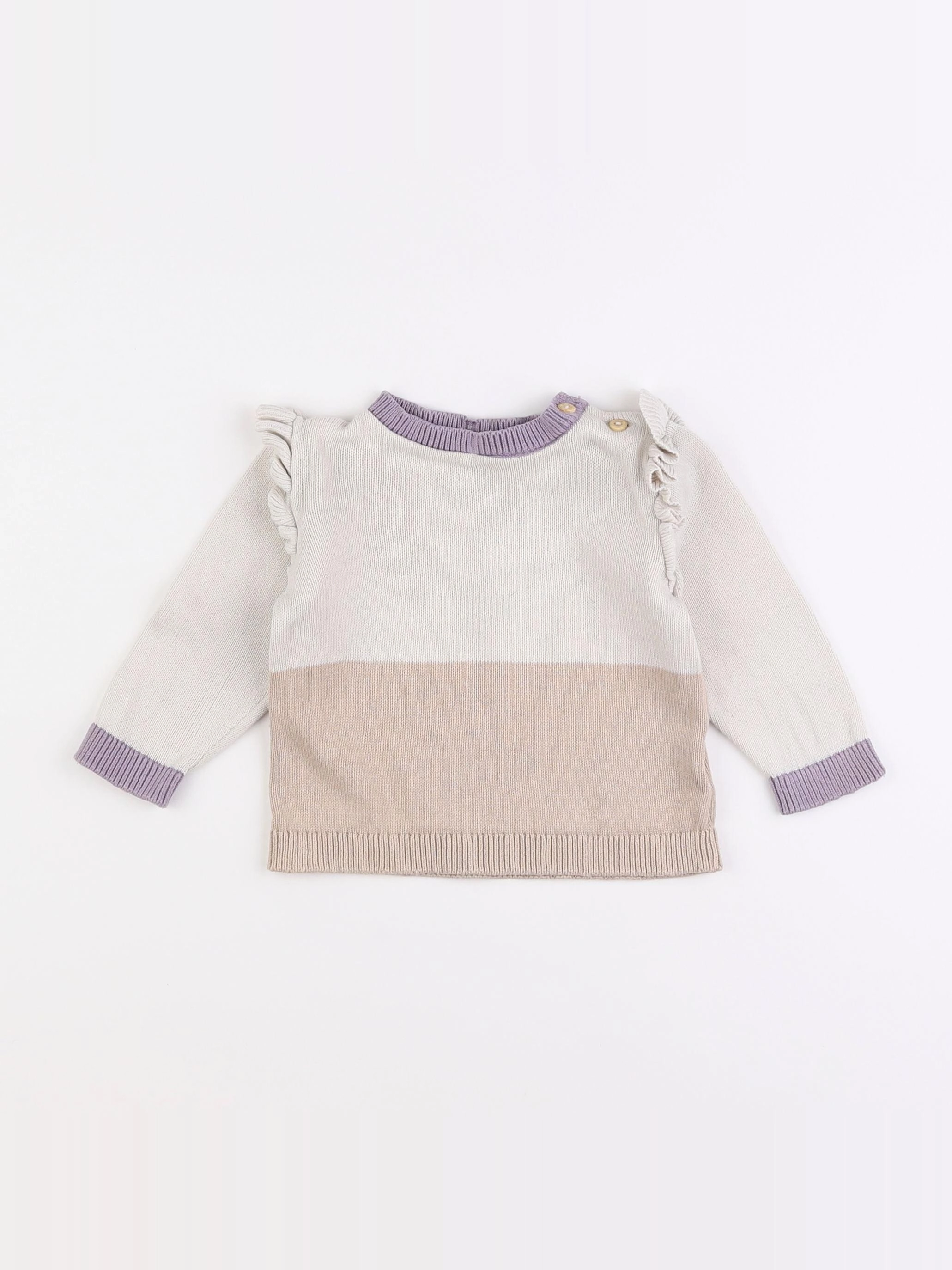 H&M - pull beige, marron - 3/6 mois