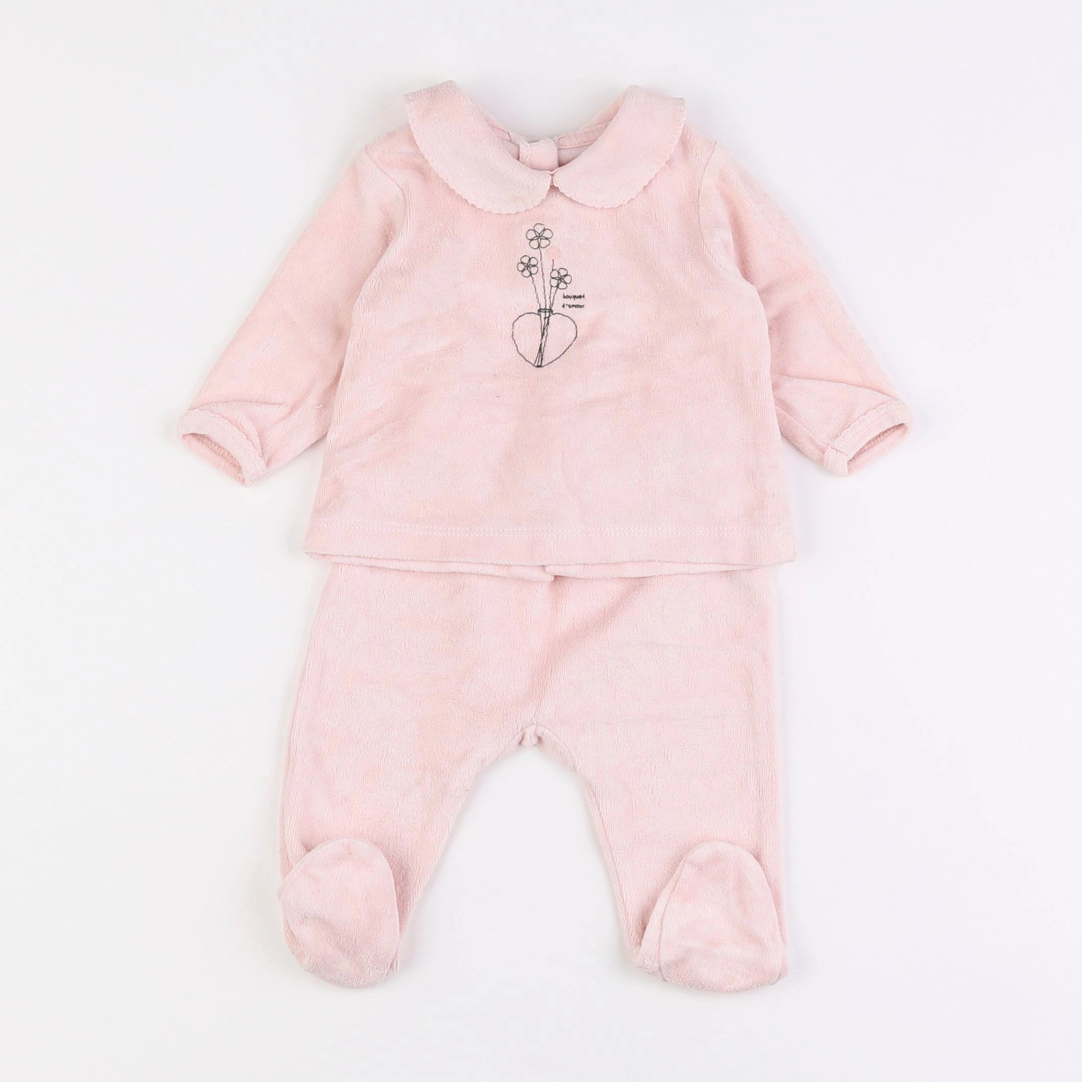 Vertbaudet - pyjama velours rose - 3 mois