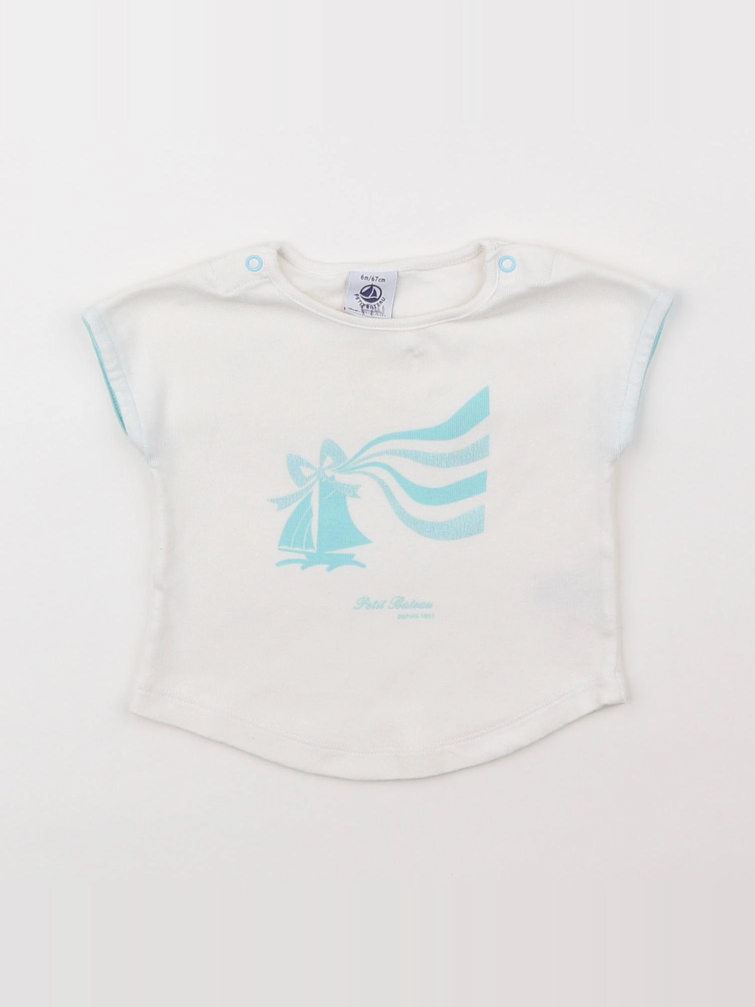 Petit Bateau - tee-shirt blanc, bleu - 6 mois