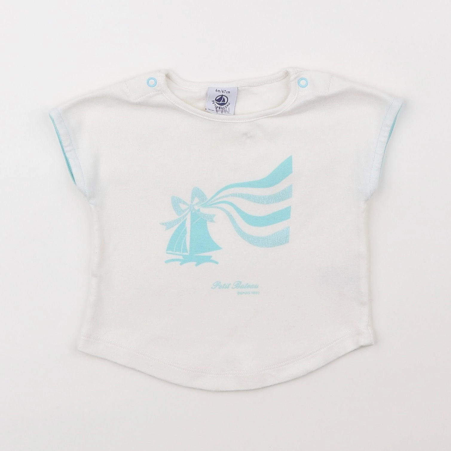 Petit Bateau - tee-shirt blanc, bleu - 6 mois