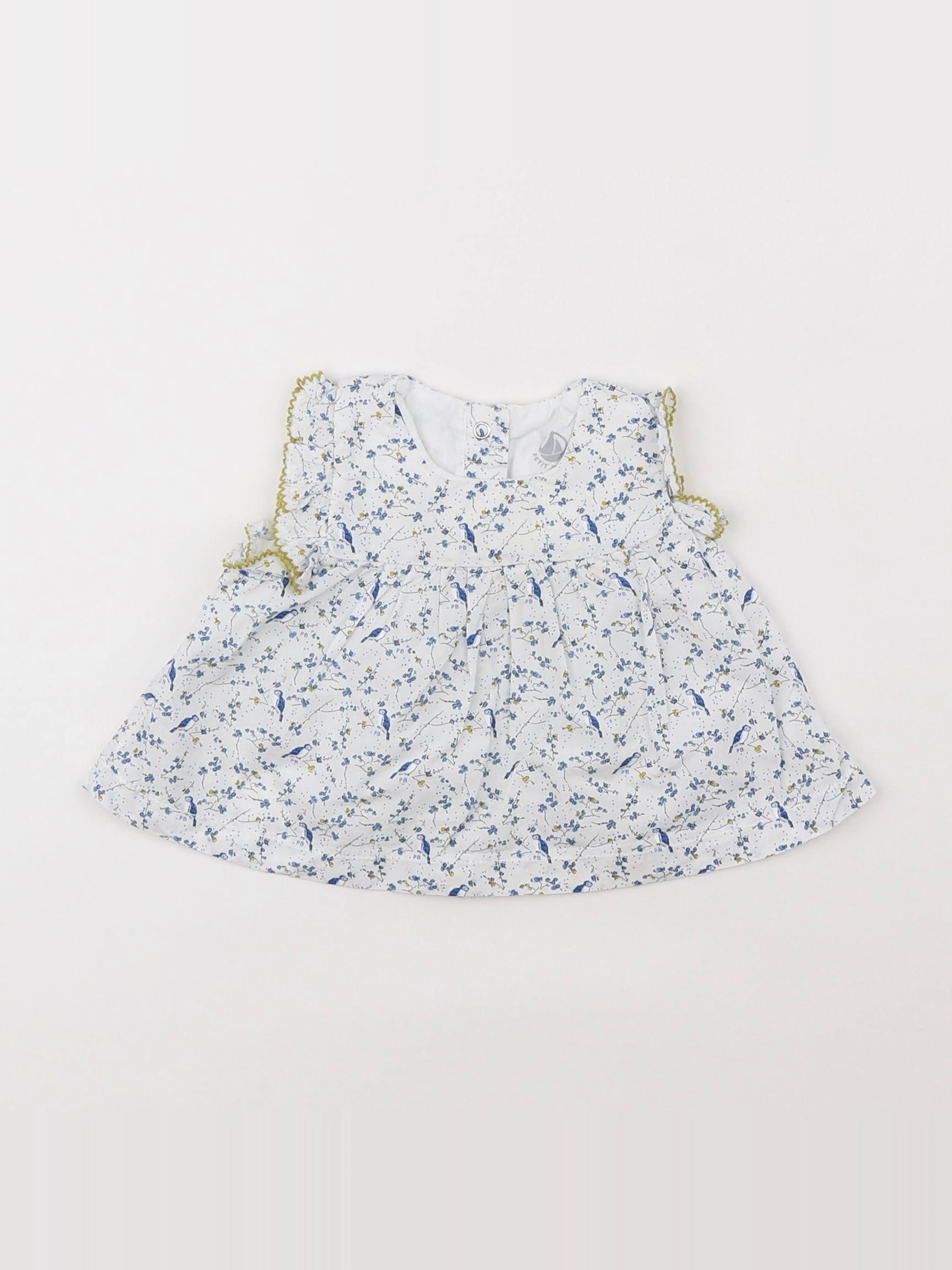 Petit Bateau - blouse blanc, bleu - 3 mois