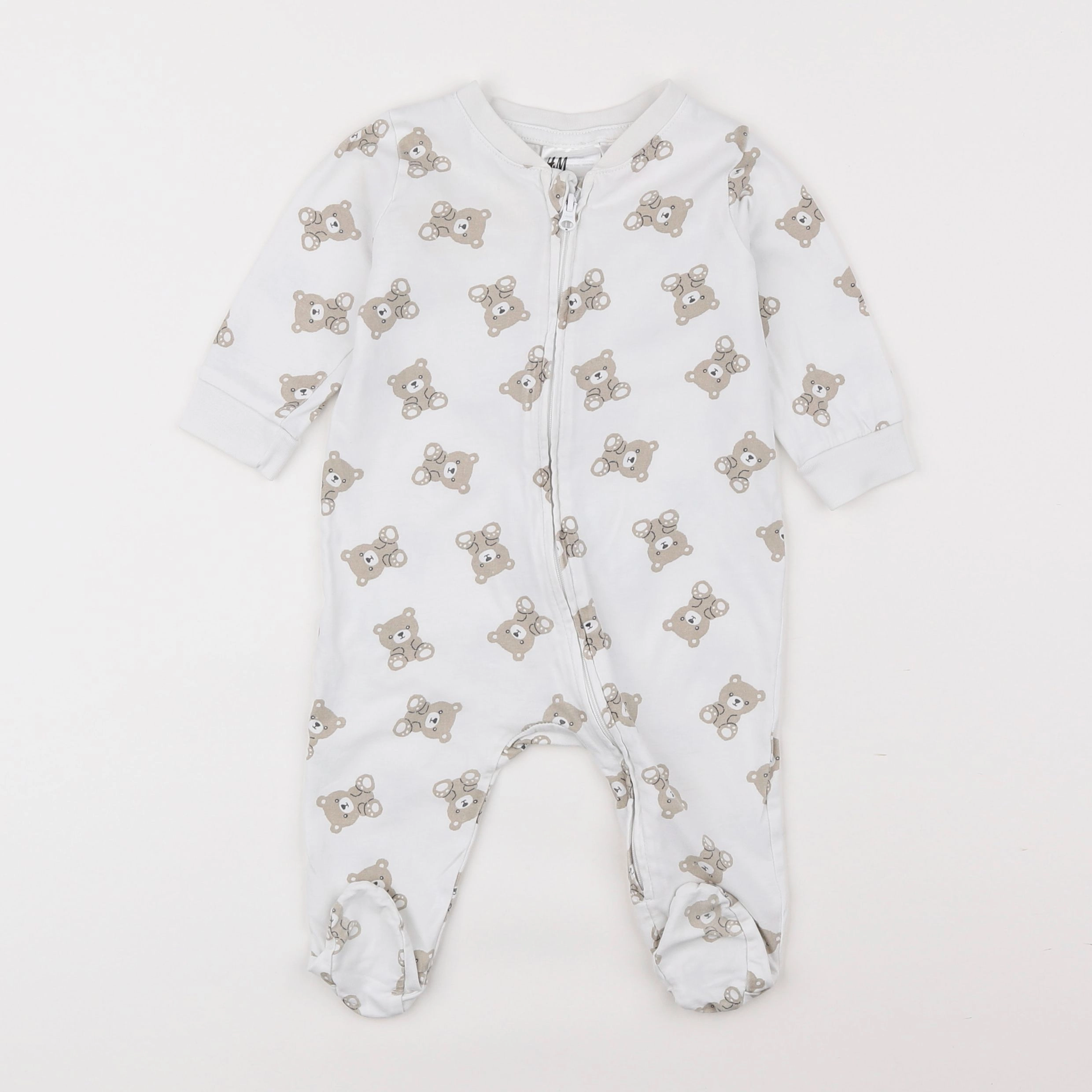 H&M - pyjama coton blanc, marron - 3/6 mois