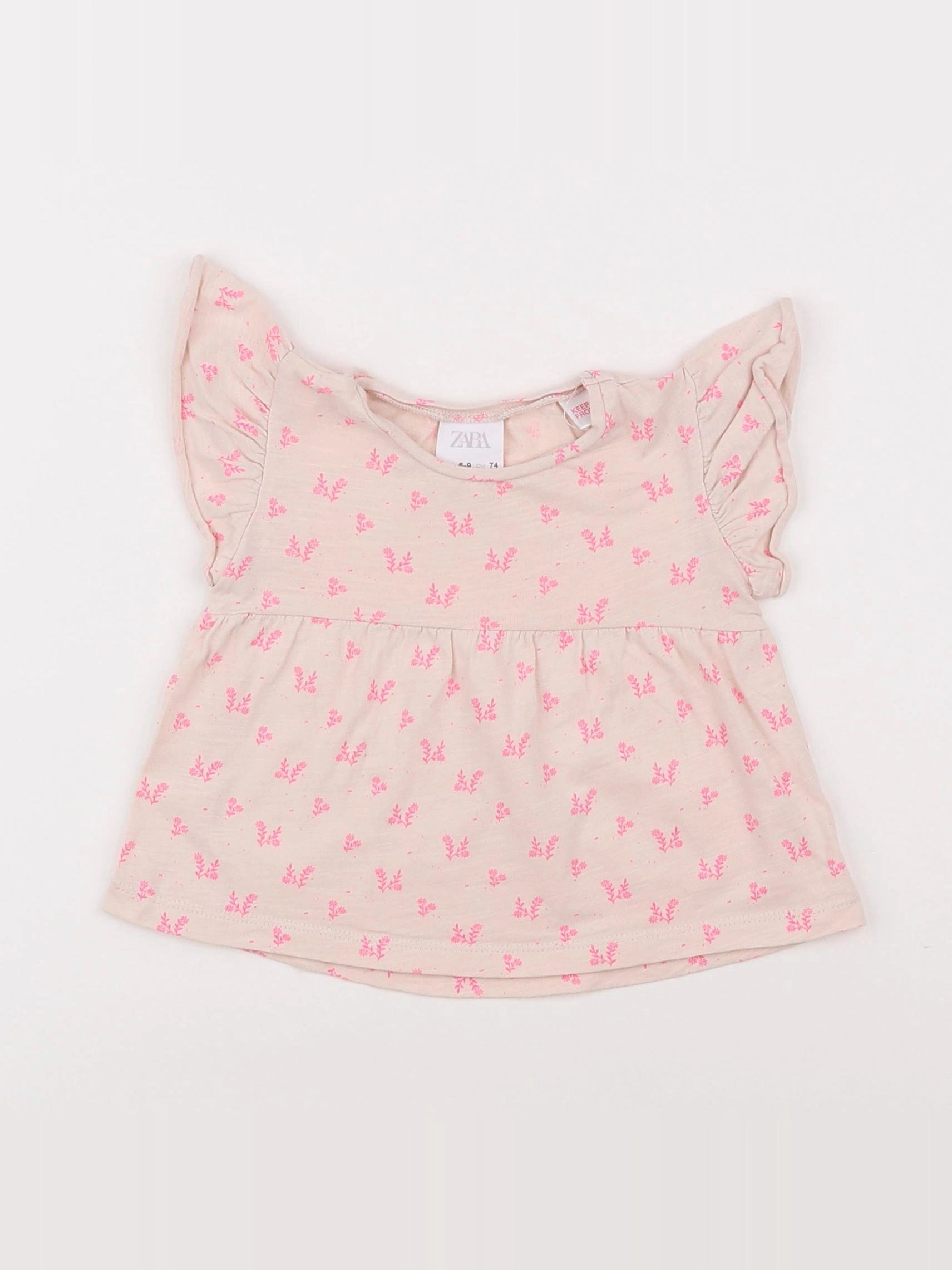 Zara - tee-shirt rose - 6/9 mois