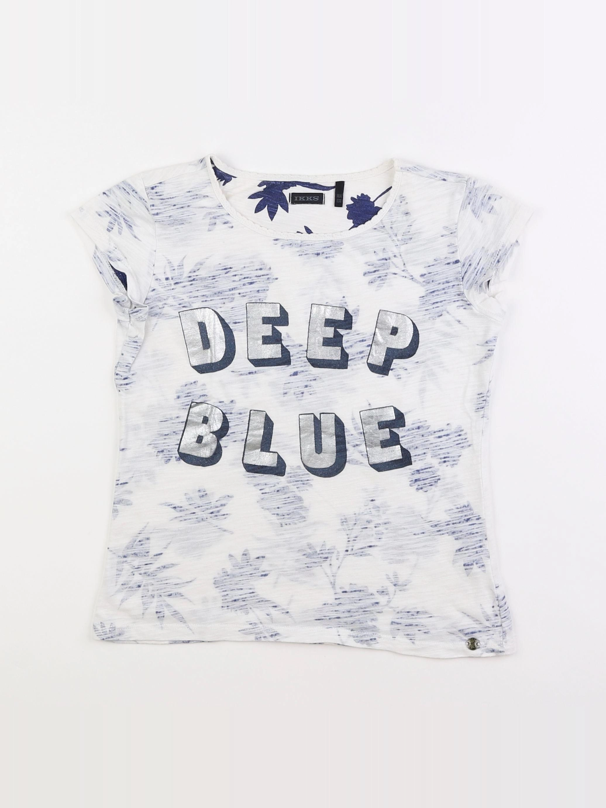 IKKS - tee-shirt blanc, bleu - 10 ans