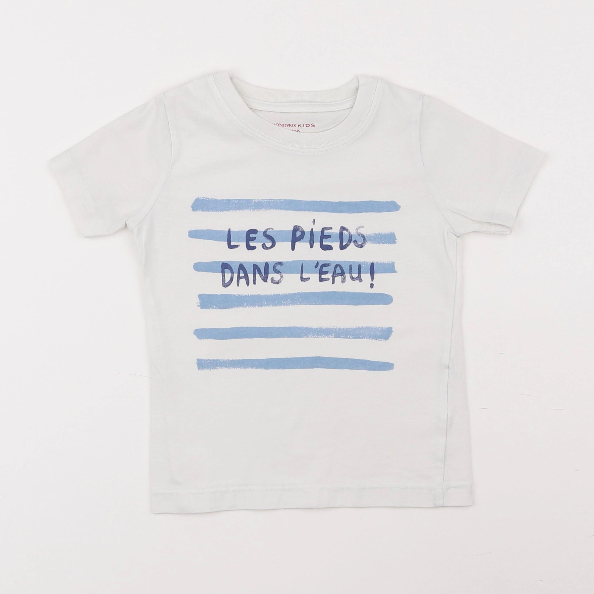 Monoprix - tee-shirt blanc, bleu - 3 ans