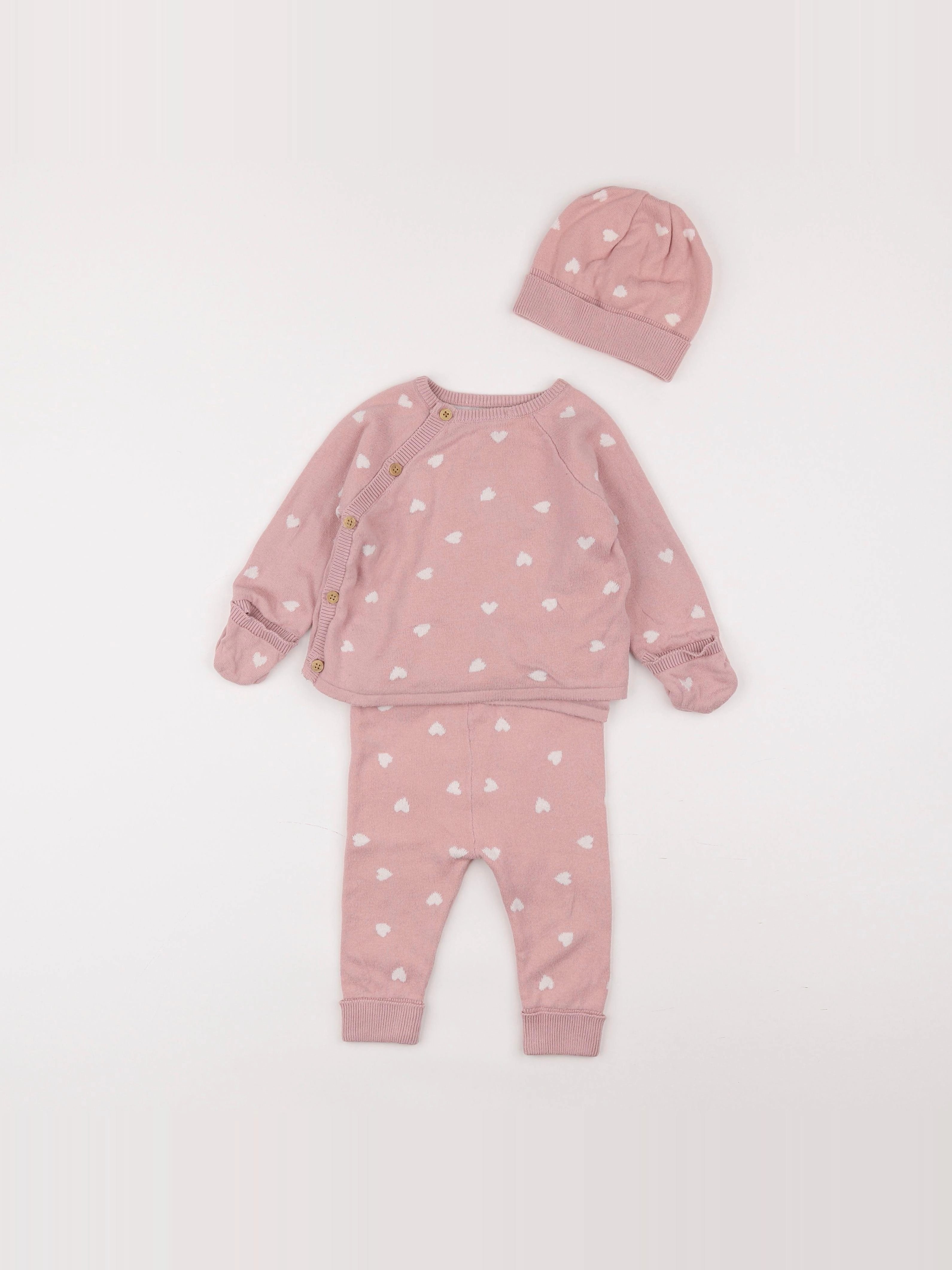 Vertbaudet - ensemble rose - 3/6 mois
