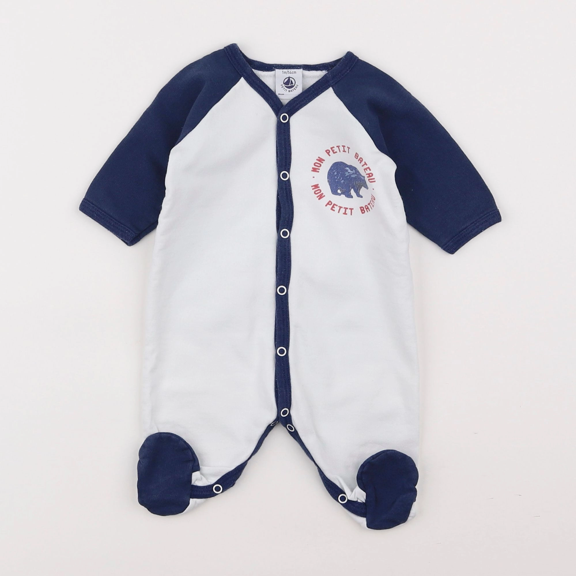 Petit Bateau - pyjama coton blanc, bleu - 1 mois