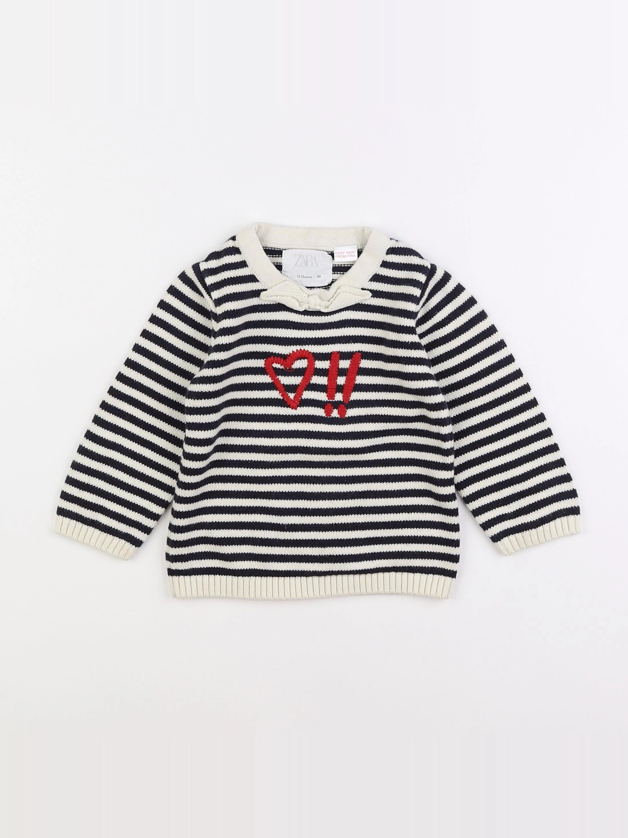 Zara - pull blanc, bleu - 12/18 mois