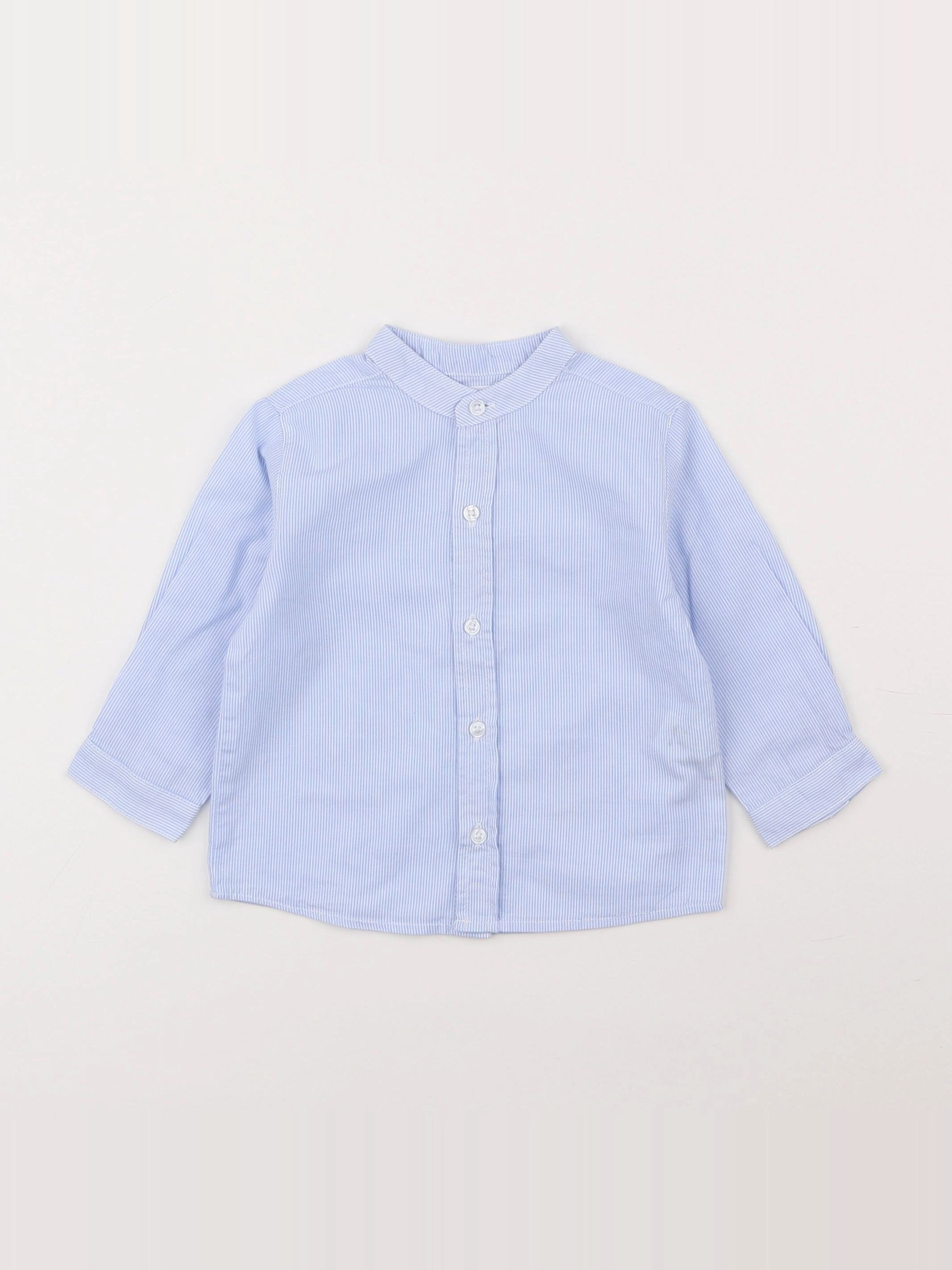 Boutchou - chemise blanc, bleu - 9 mois