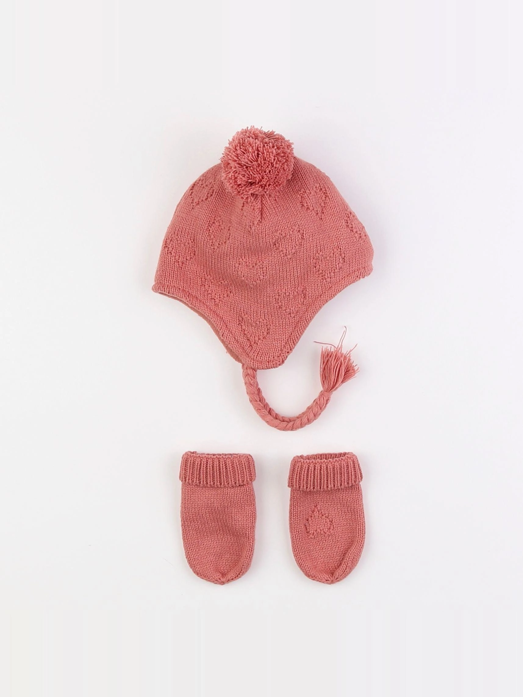 Vertbaudet - ensemble bonnet/moufles rose - 12/18 mois