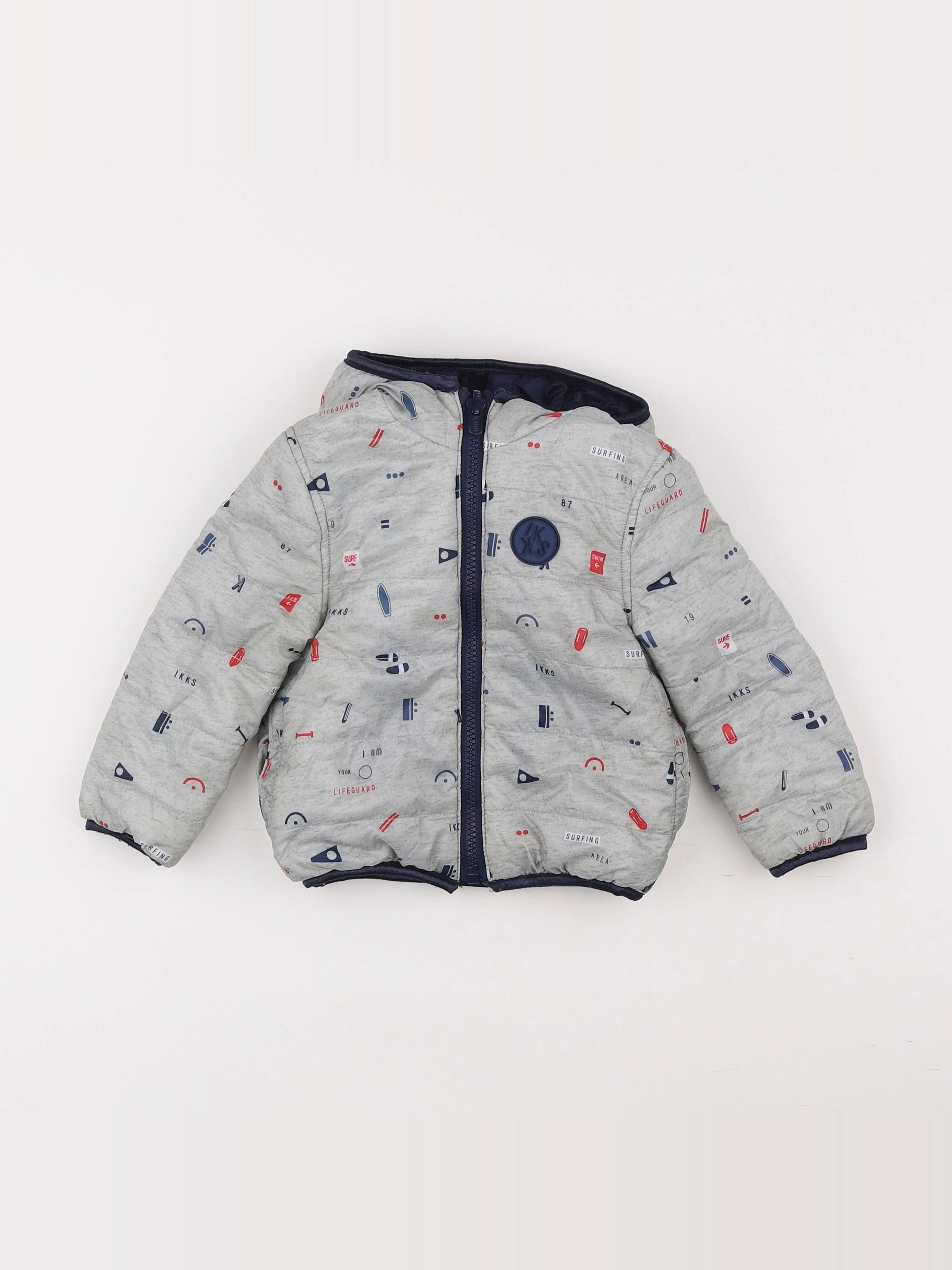 IKKS - doudoune réversible gris, bleu - 2 ans