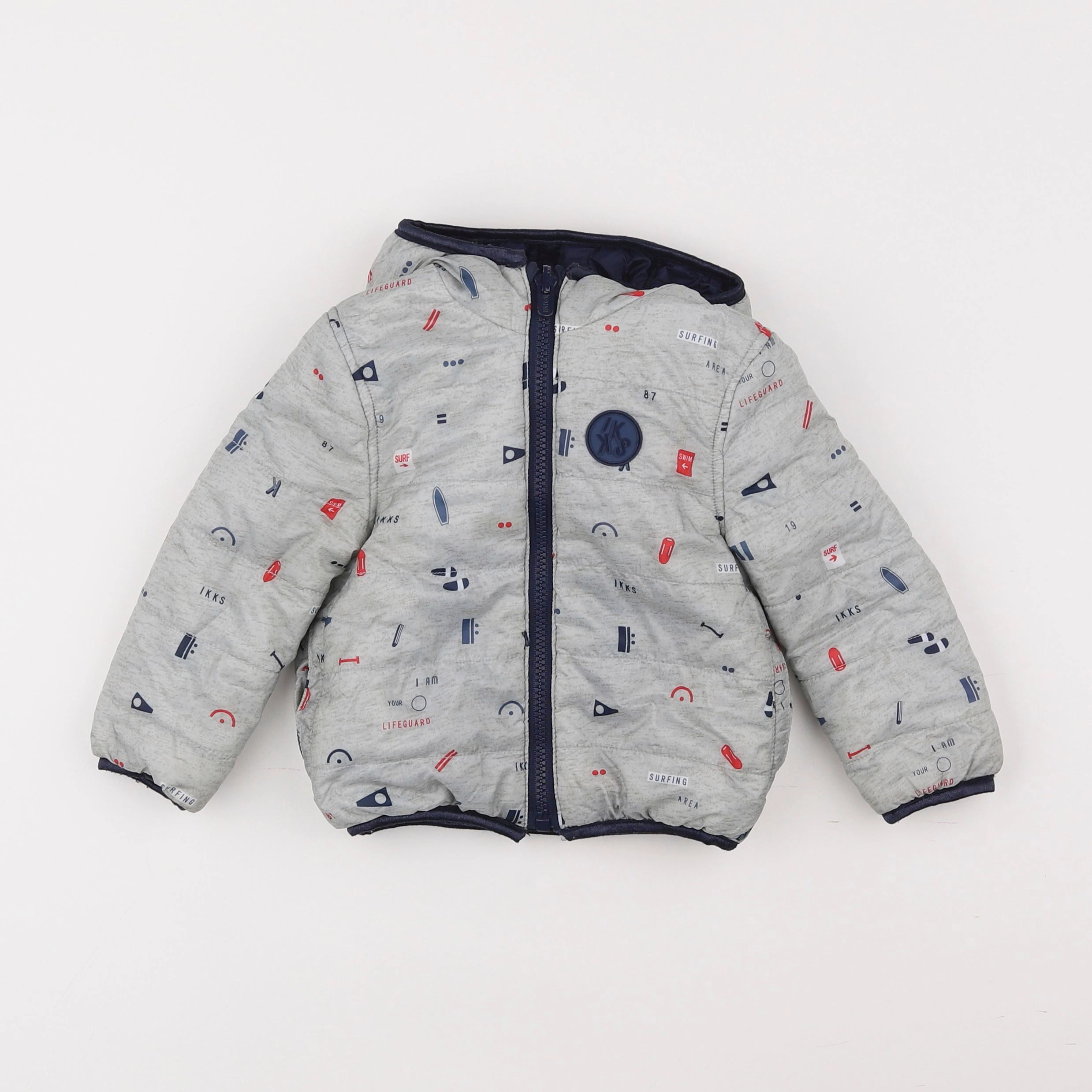 IKKS - doudoune réversible gris, bleu - 2 ans