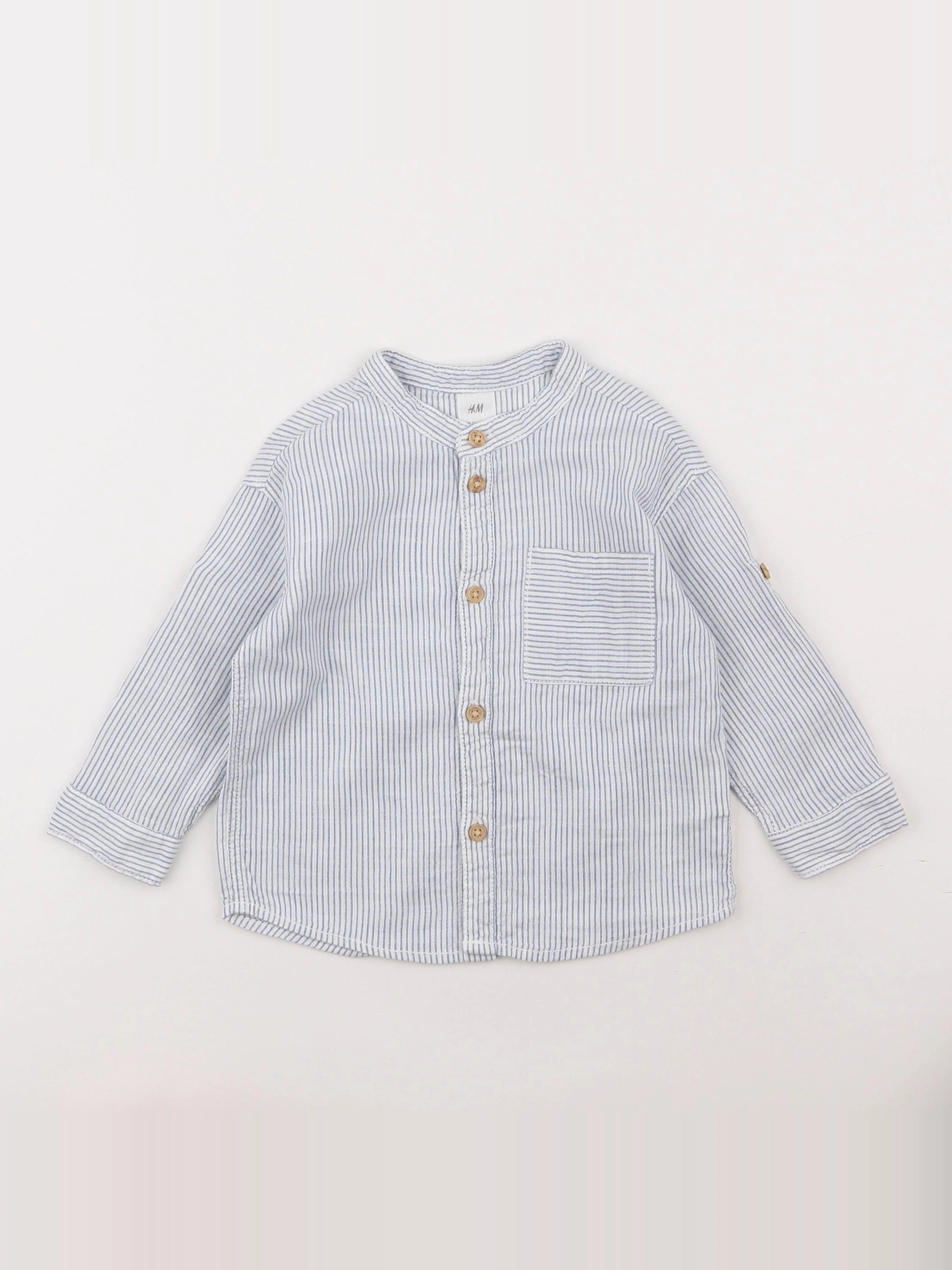 H&M - chemise blanc, bleu - 6/9 mois
