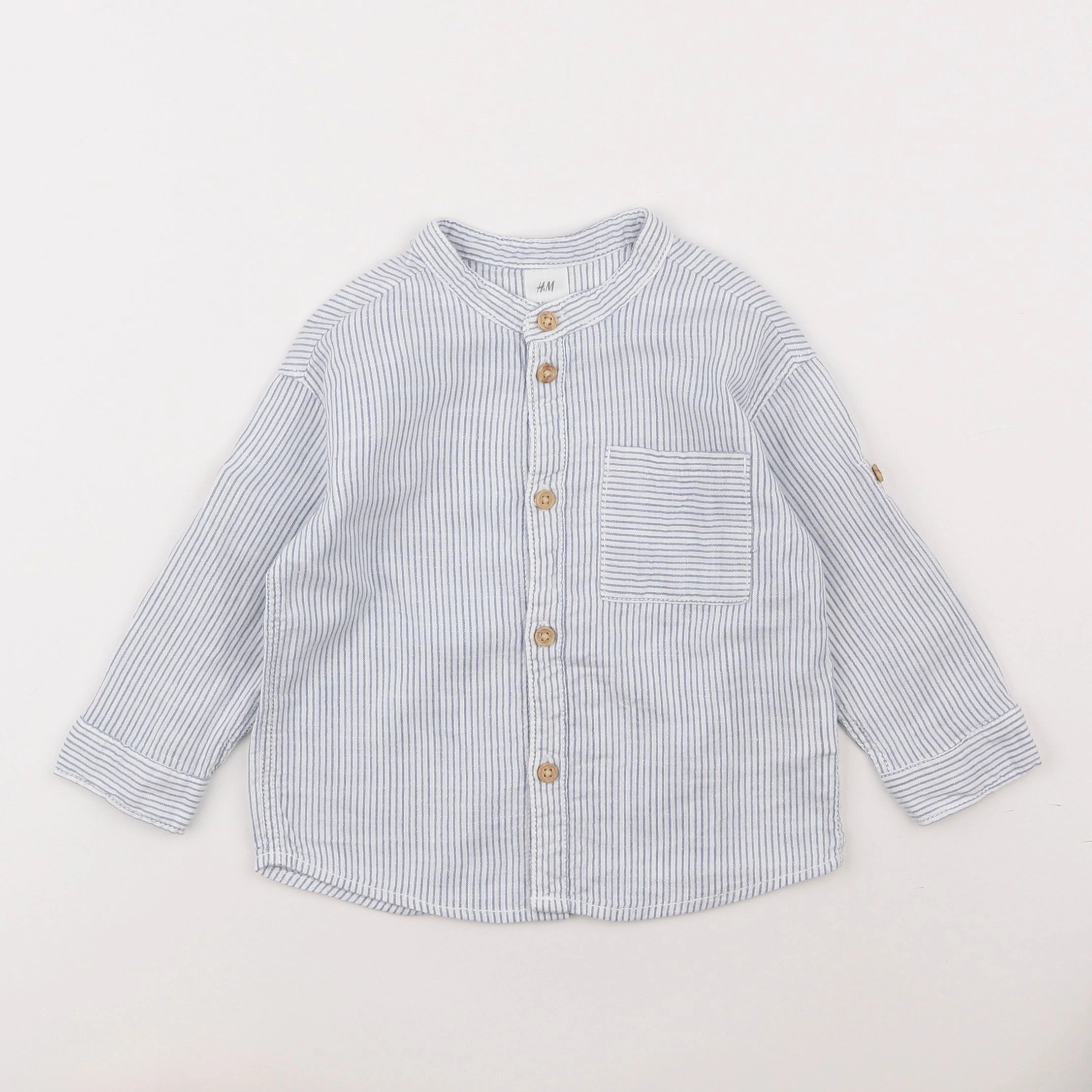 H&M - chemise blanc, bleu - 6/9 mois