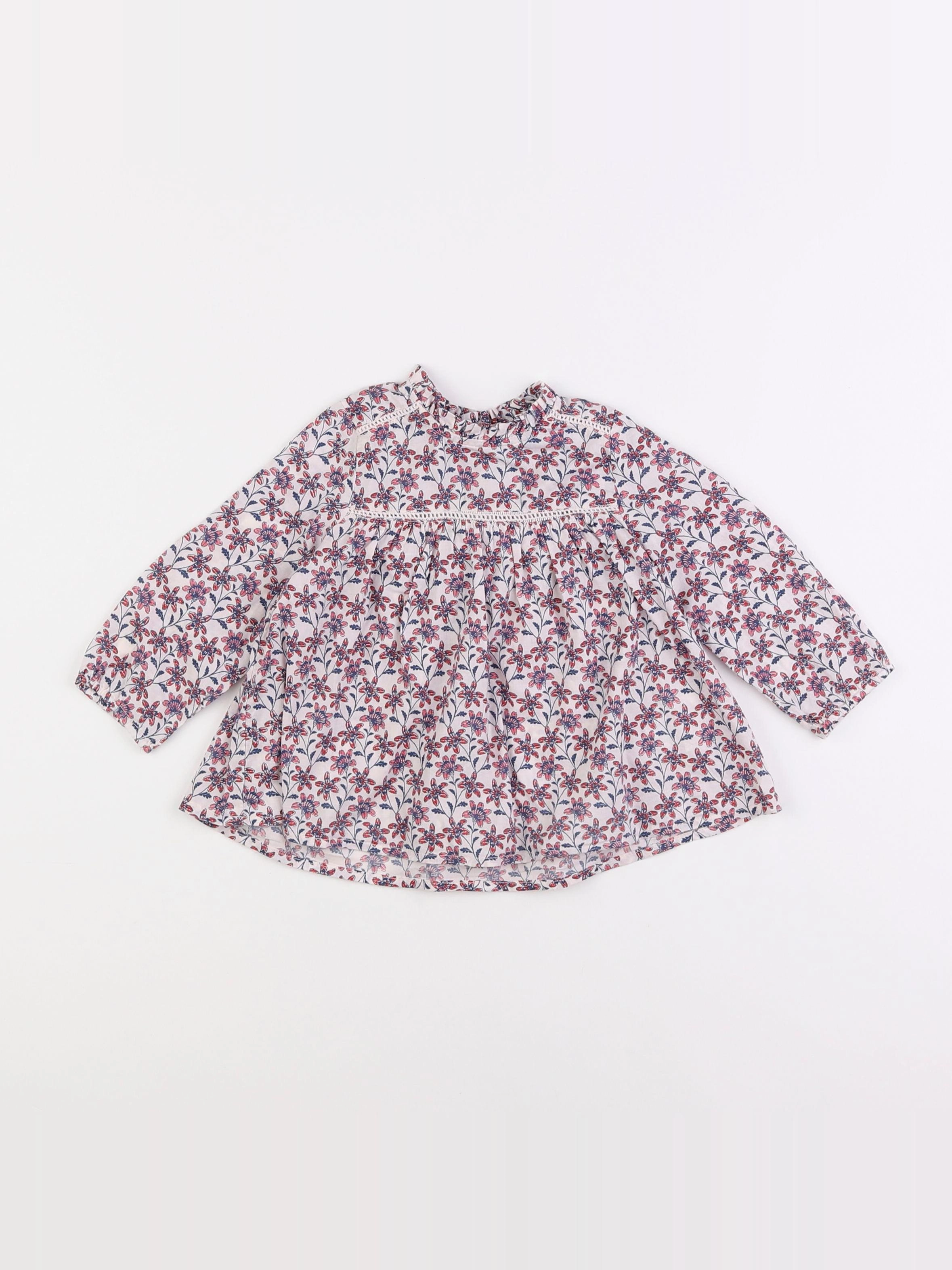 Boutchou - blouse bleu, rouge - 12 mois