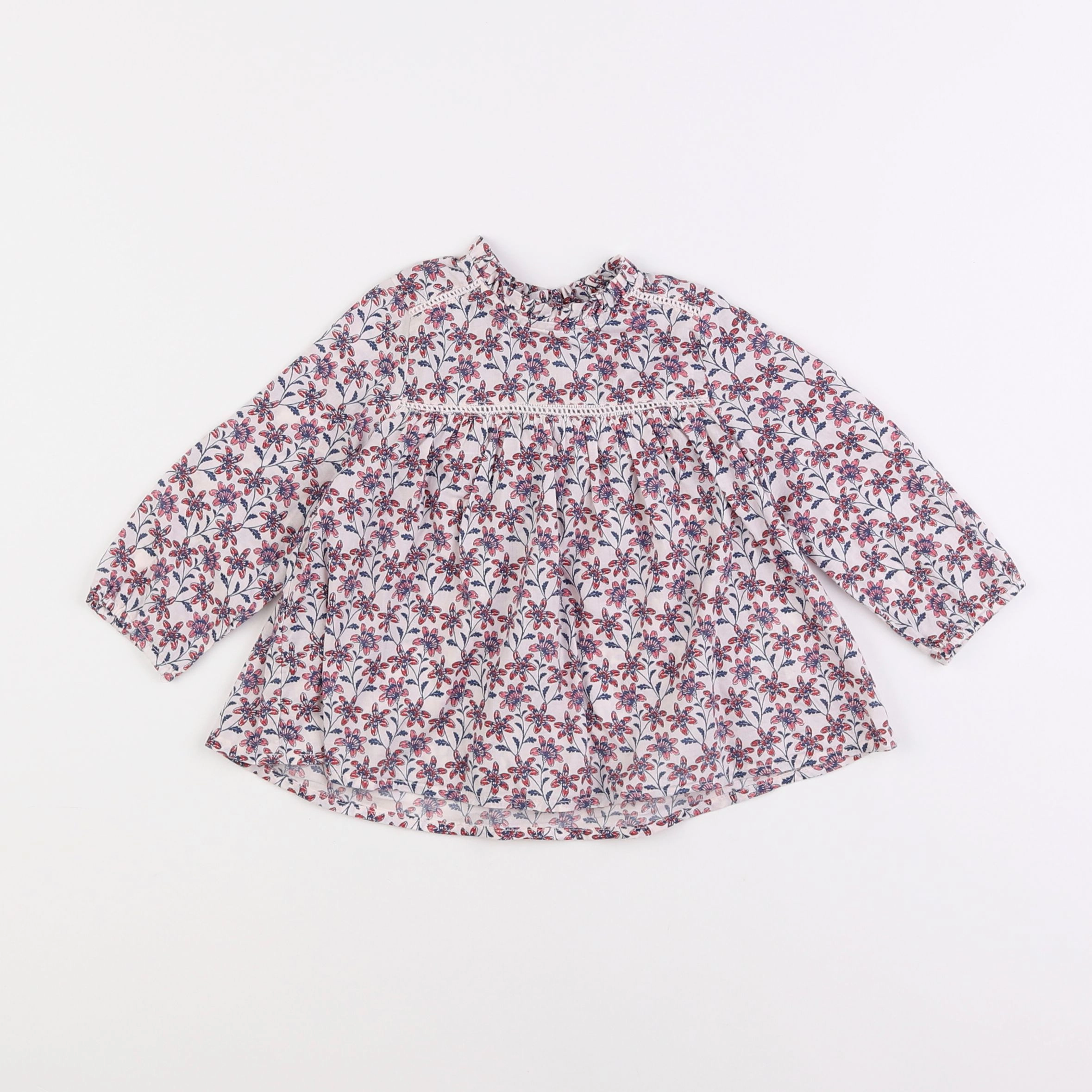 Boutchou - blouse bleu, rouge - 12 mois