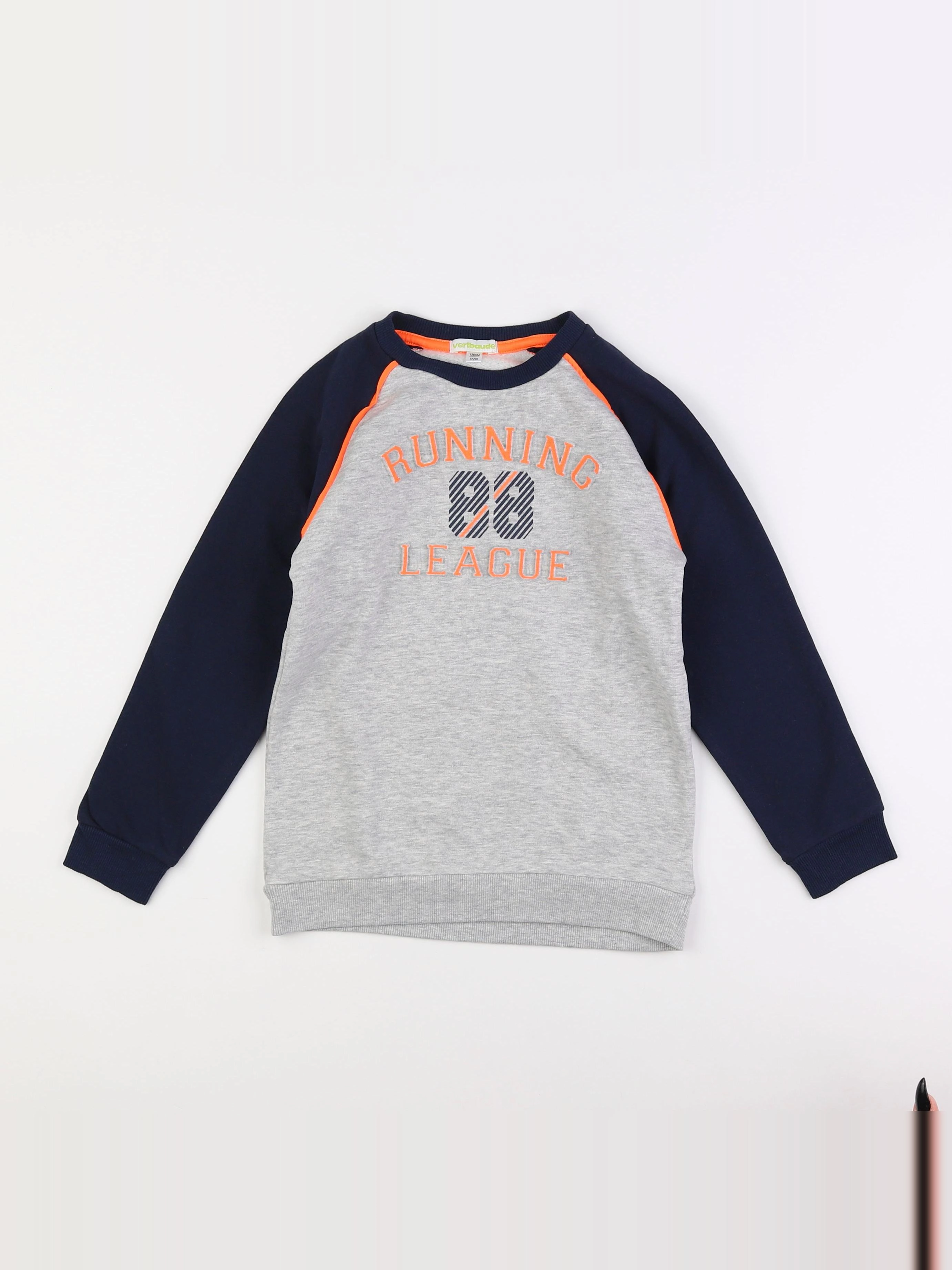 Vertbaudet - sweat gris, bleu - 8 ans