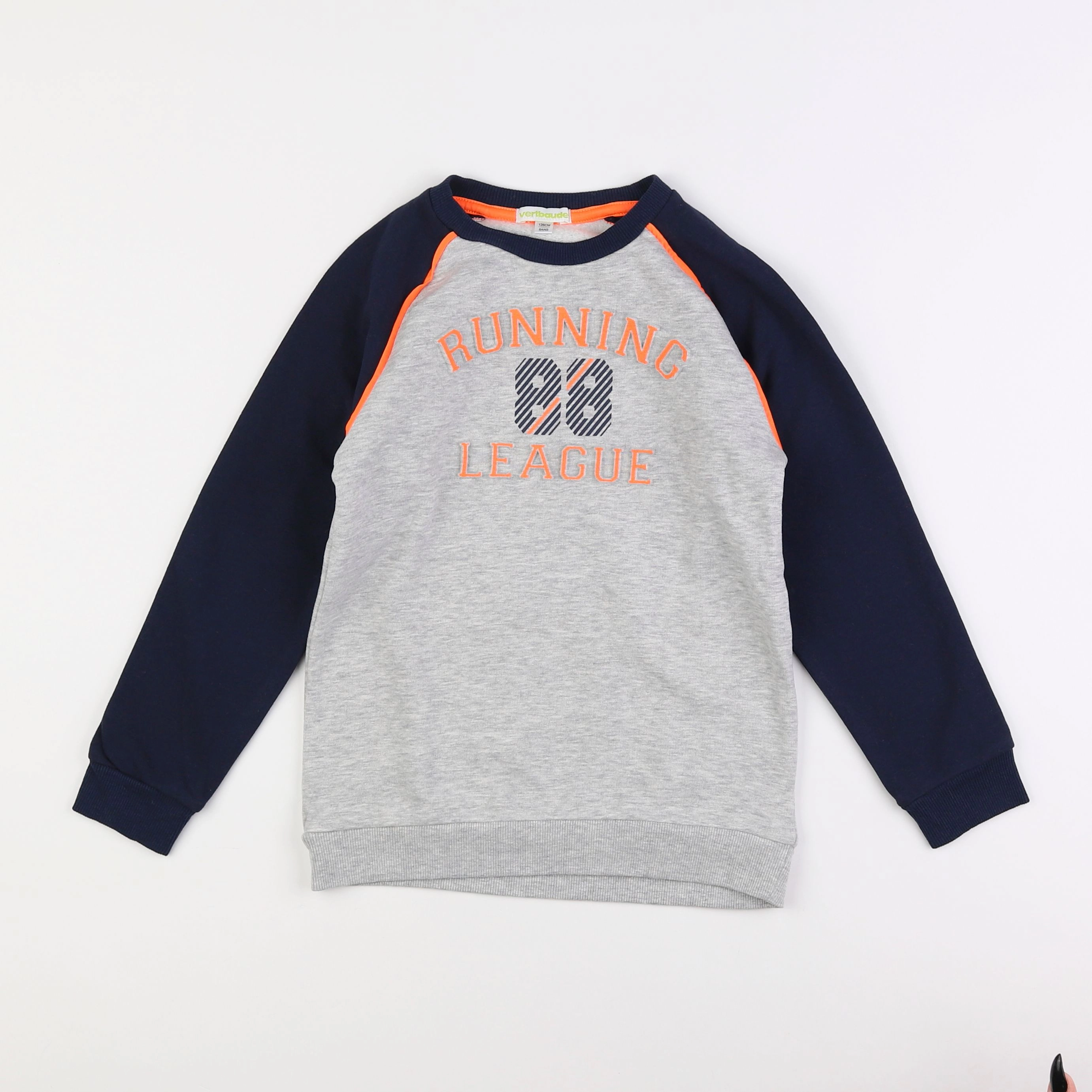 Vertbaudet - sweat gris, bleu - 8 ans