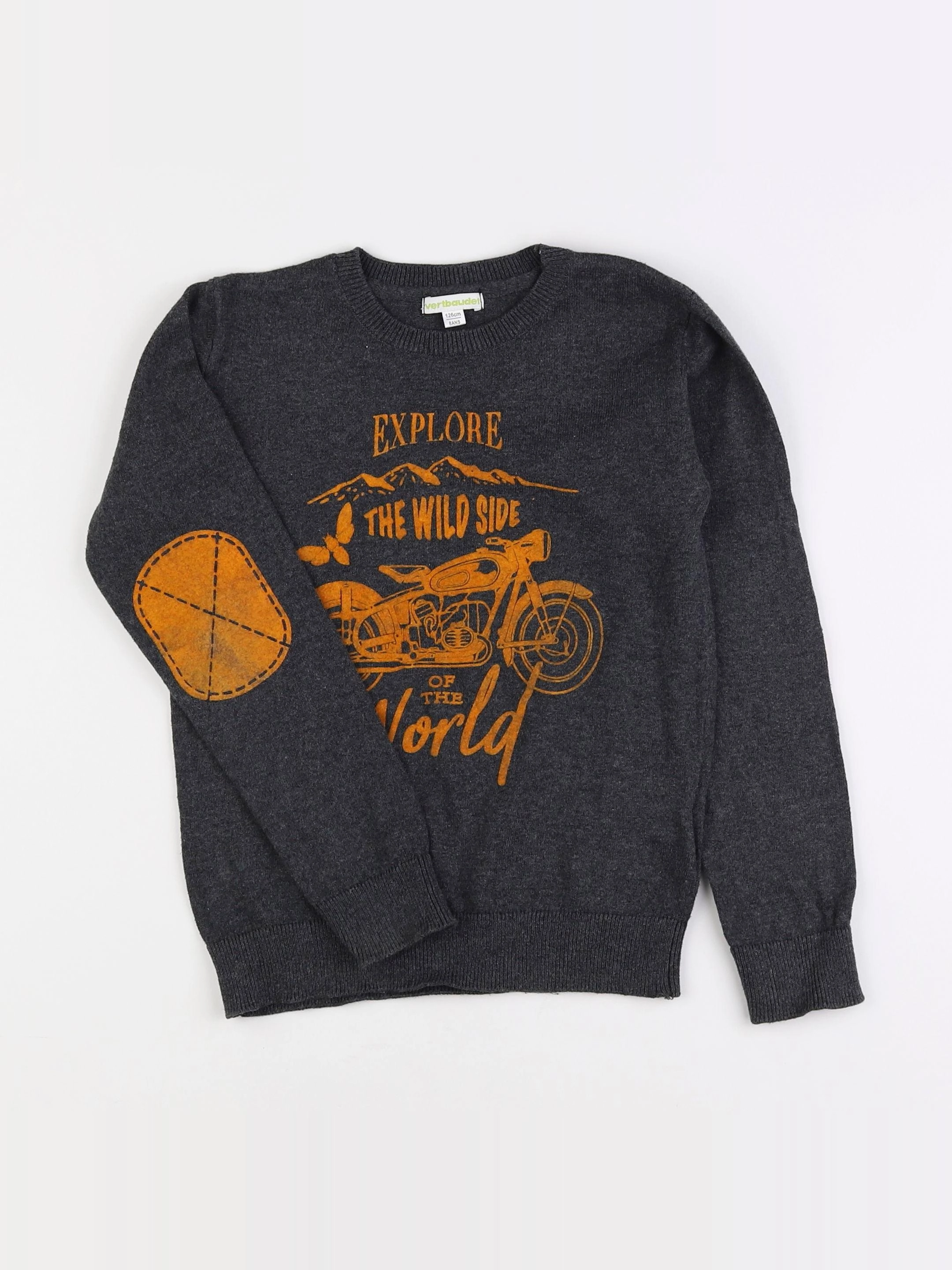 Vertbaudet - pull gris, orange - 8 ans