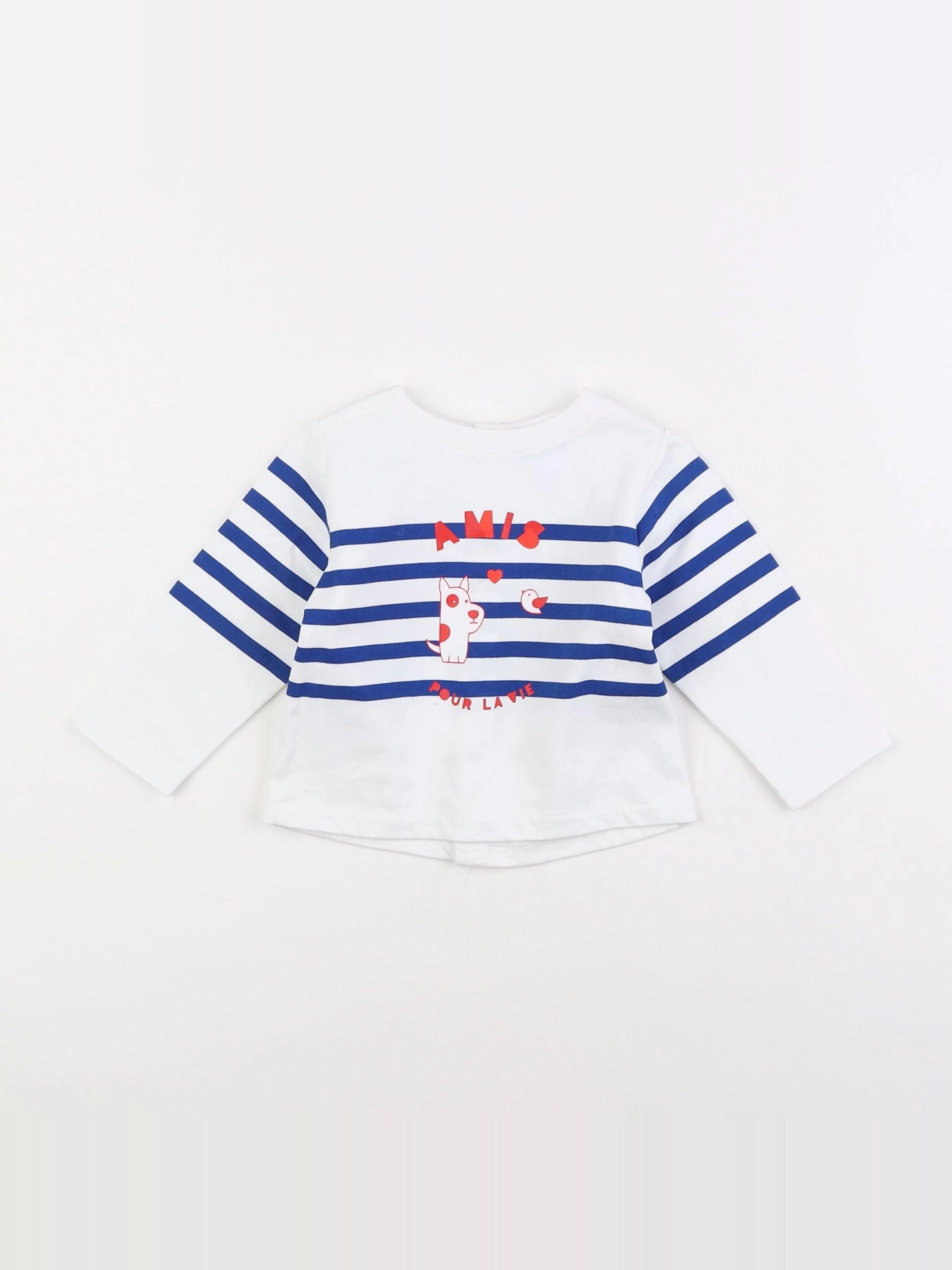Jacadi - tee-shirt blanc, bleu - 12 mois