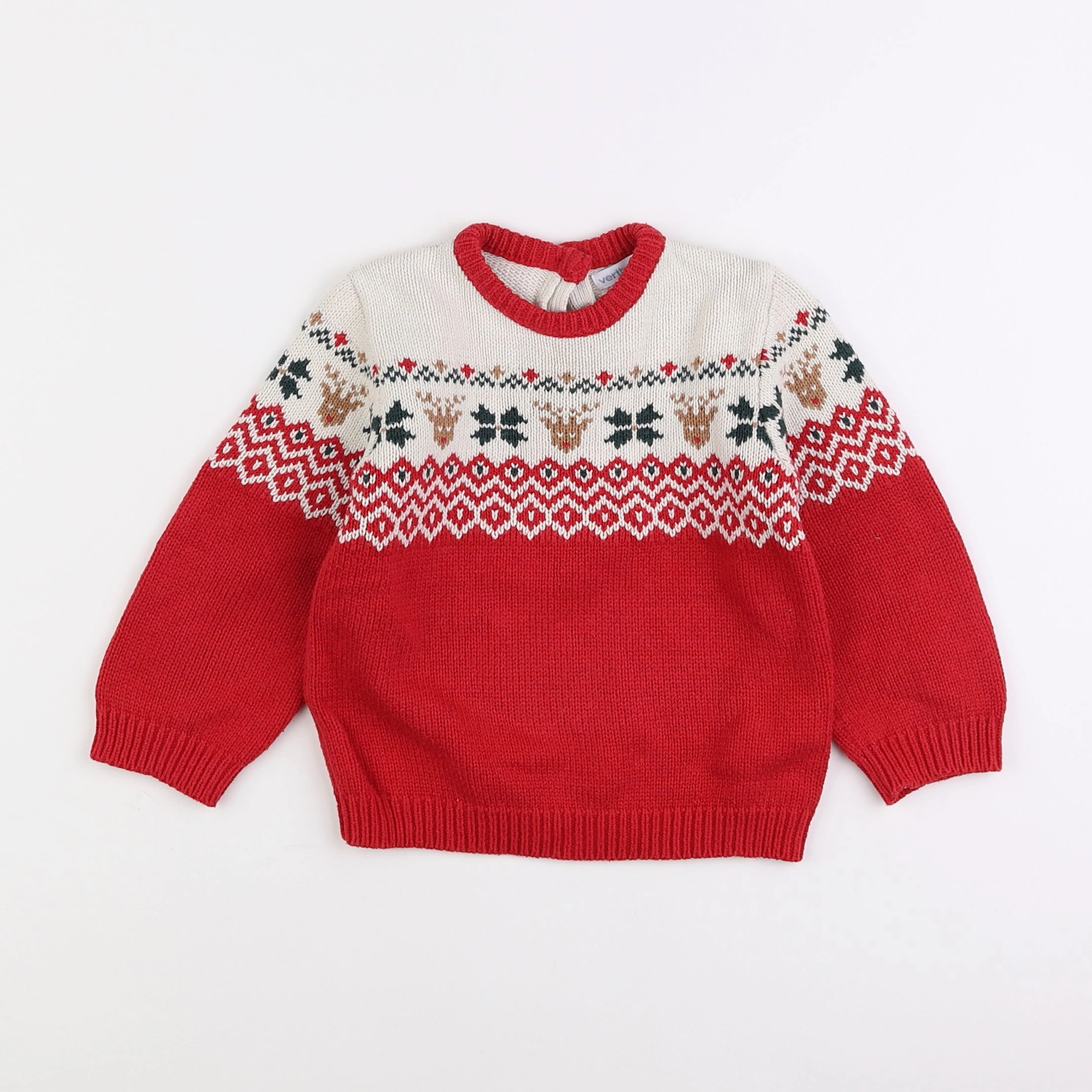 Vertbaudet - pull beige, rouge - 2 ans