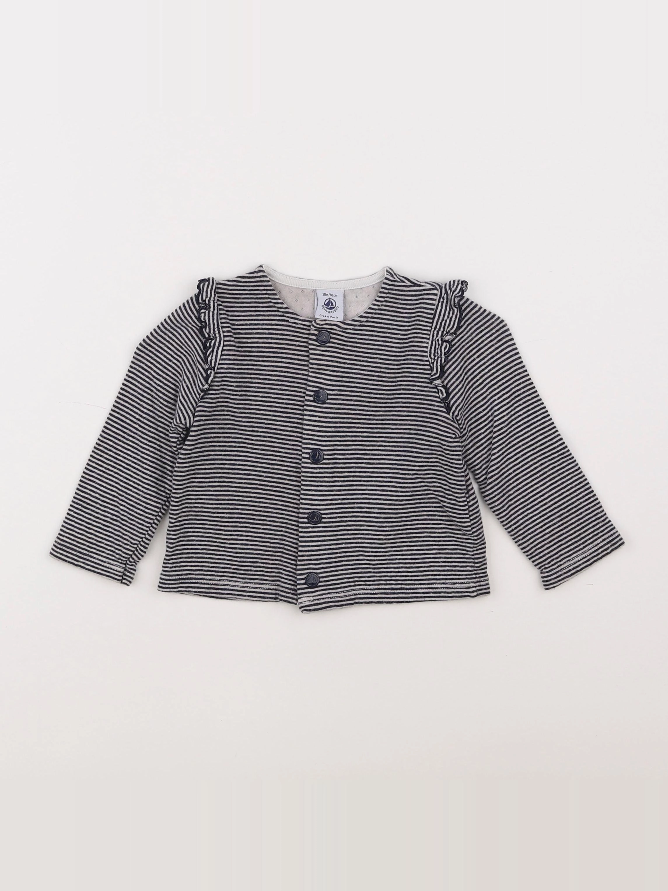 Petit Bateau - sweat bleu, blanc - 18 mois